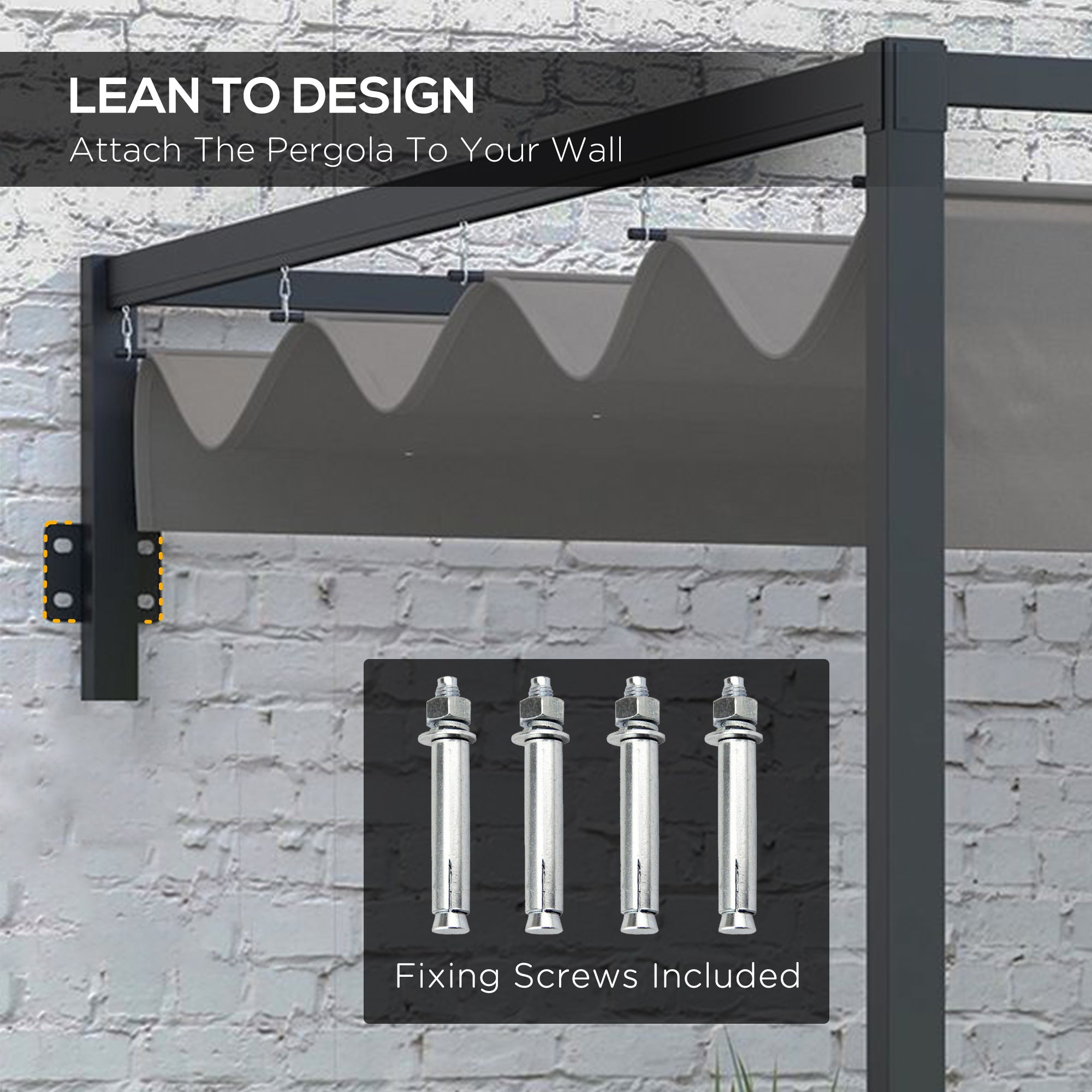 Outsunny 2 x 3(m) Lean To Steel Pergola, with Moving Fabric Canopy - Dark Grey