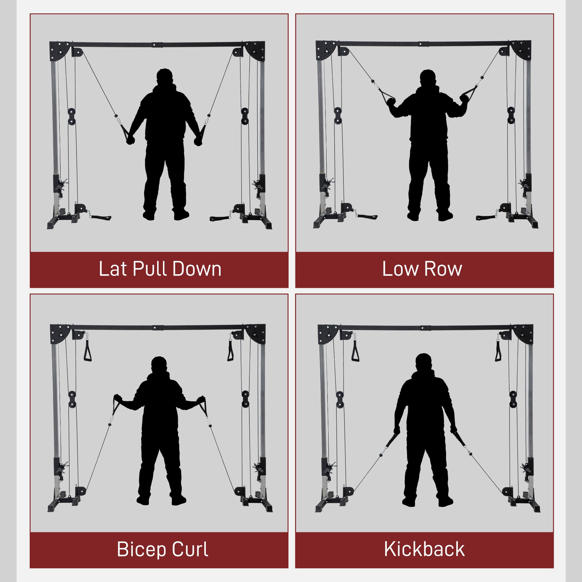 SPORTNOW Multi Home Gyms with Cable Pulley System, Cable Crossover Machine with 4 Handles for Full Body Strength Training, Power Rack for Home Workout, Black