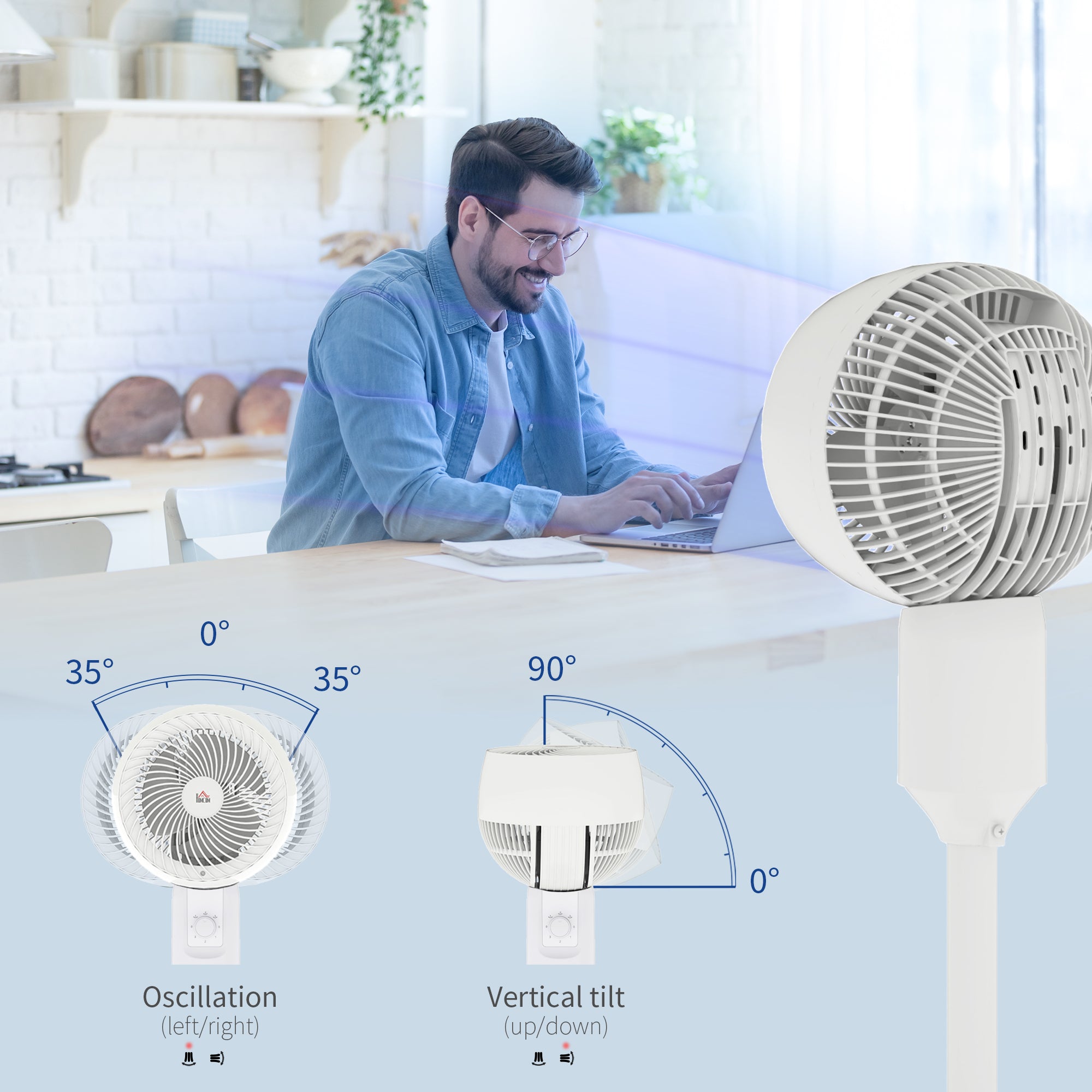 HOMCOM 9'' Air Circulator Fan 3 Speed, 70\'c2\'b0 Oscillation 90\'c2\'b0 Vertical Tilt, Carry Handle, Pedestal Fan, Pedestal Fan for Living Room, Bedroom, Office, White