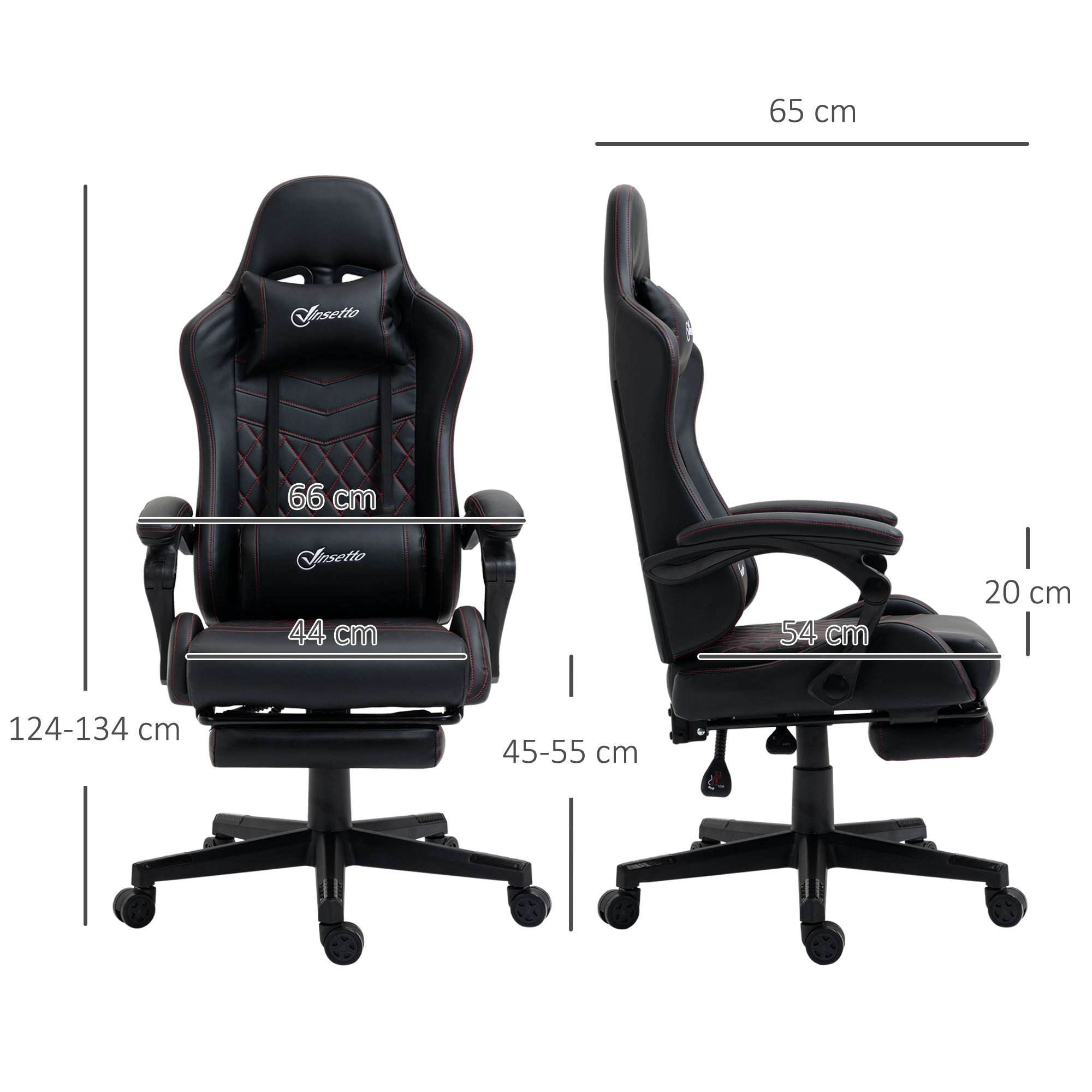 Vinsetto Computer Gaming Chair with Footrest, Video Gaming Chair for Adults with 130\'c2\'b0 Reclining Back, Desk Chair with Lumbar Support and Adjustable Height, Black Red