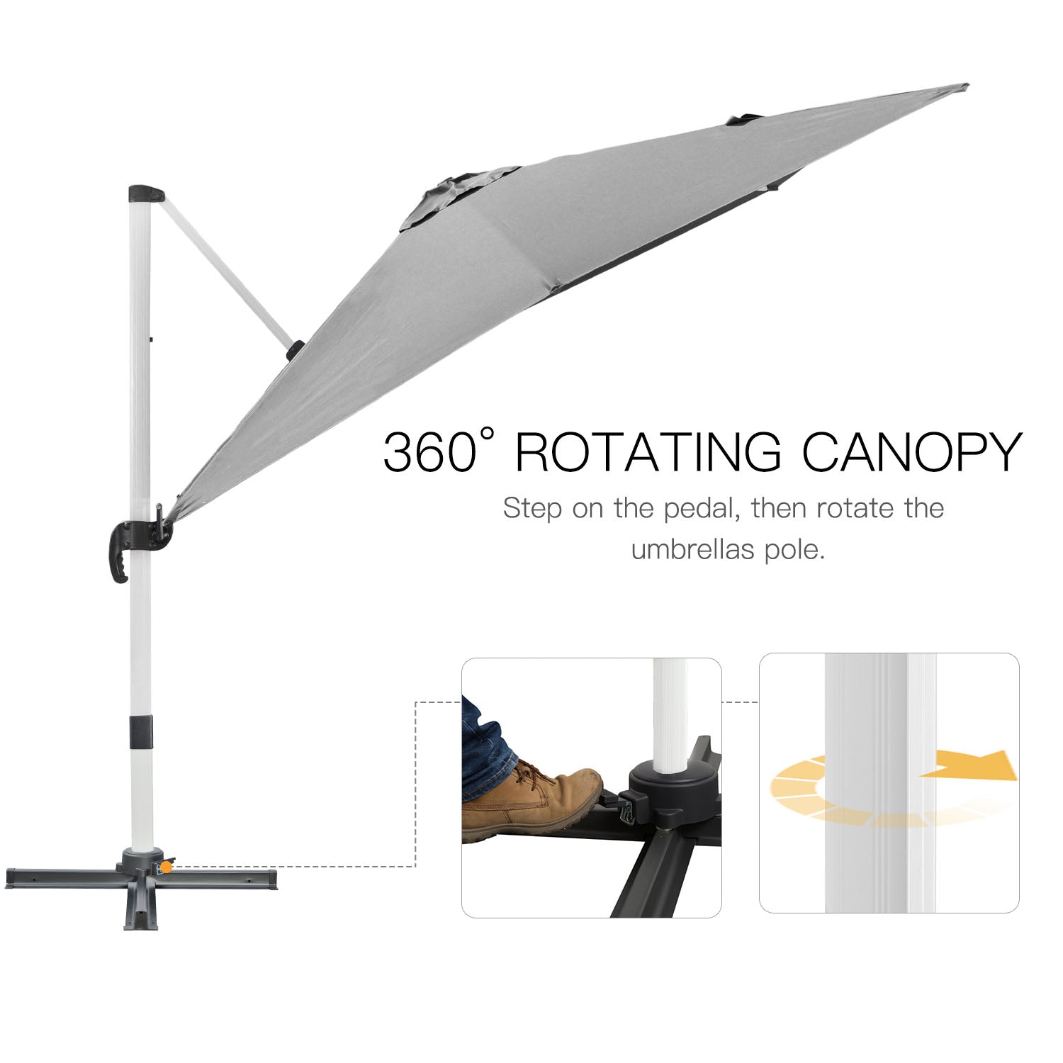 Outsunny 3 x 3(m) Cantilever Roma Parasol, Square Garden Umbrella with Cross Base, Crank Handle, Tilt, 360\'c2\'b0 Rotation and Aluminium Frame, Grey