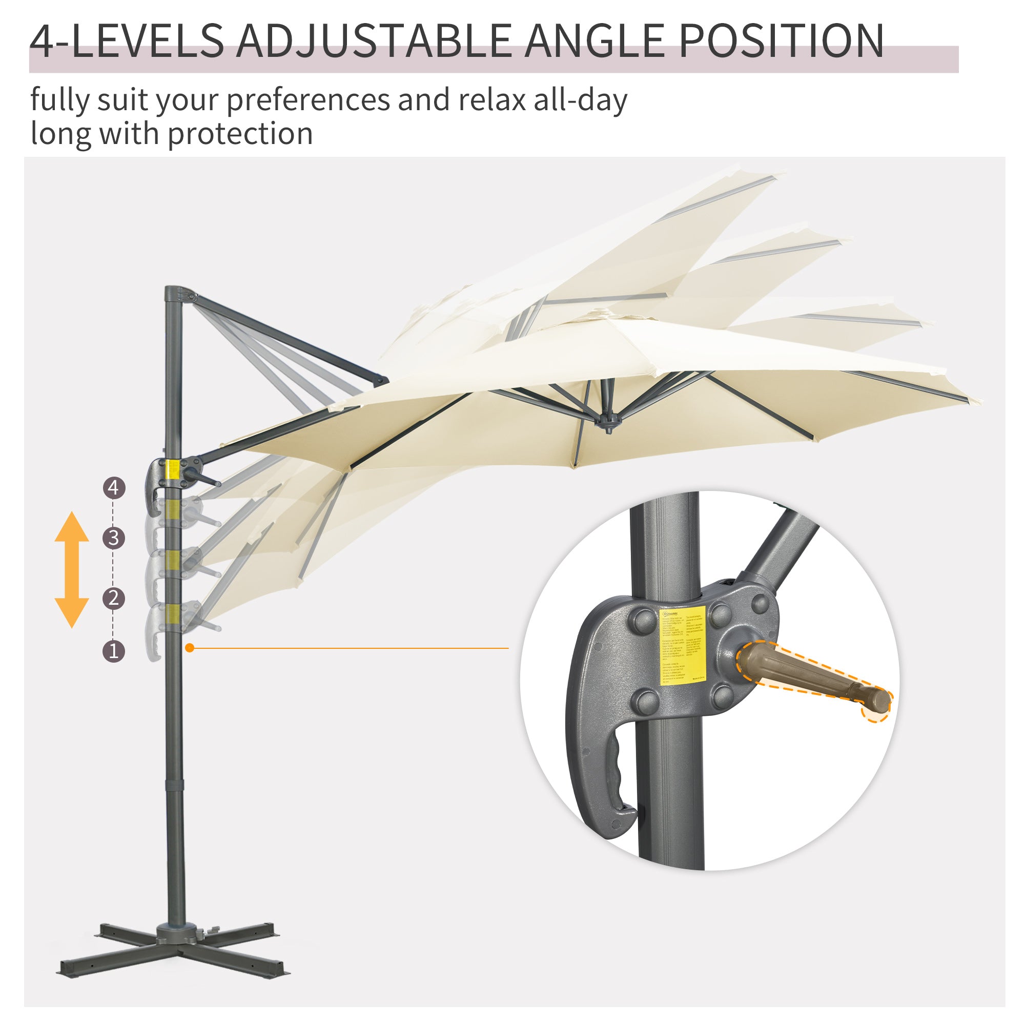 Outsunny 3 x 3(m) Cantilever Parasol with Cross Base, Garden Umbrella with 360\'c2\'b0 Rotation, Crank Handle and Tilt for Outdoor, Patio, Cream White