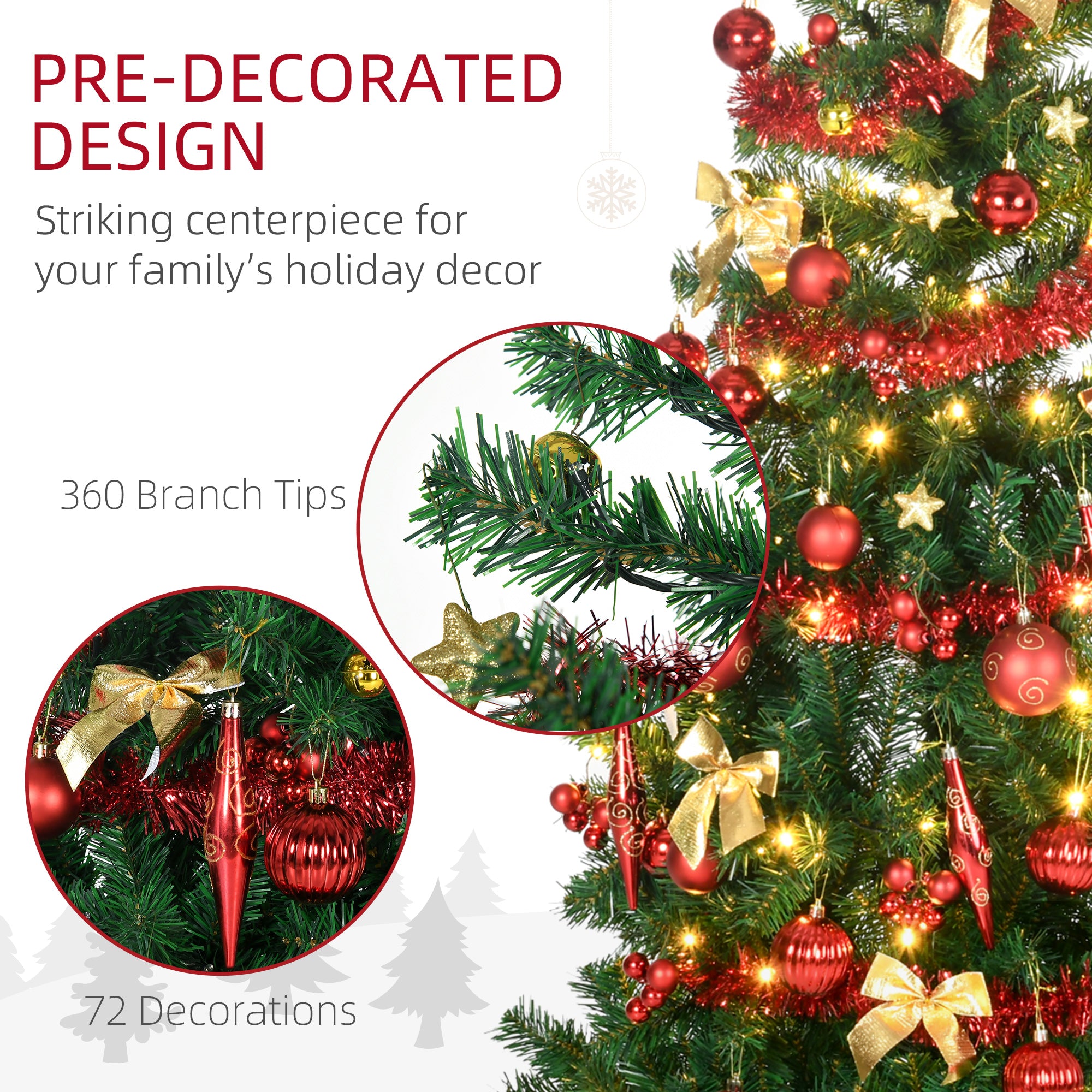 HOMCOM 5' Artificial Prelit Christmas Trees Holiday D\'c3\'a9cor with Warm White LED Lights, Auto Open, Tinsel, Ball, Star