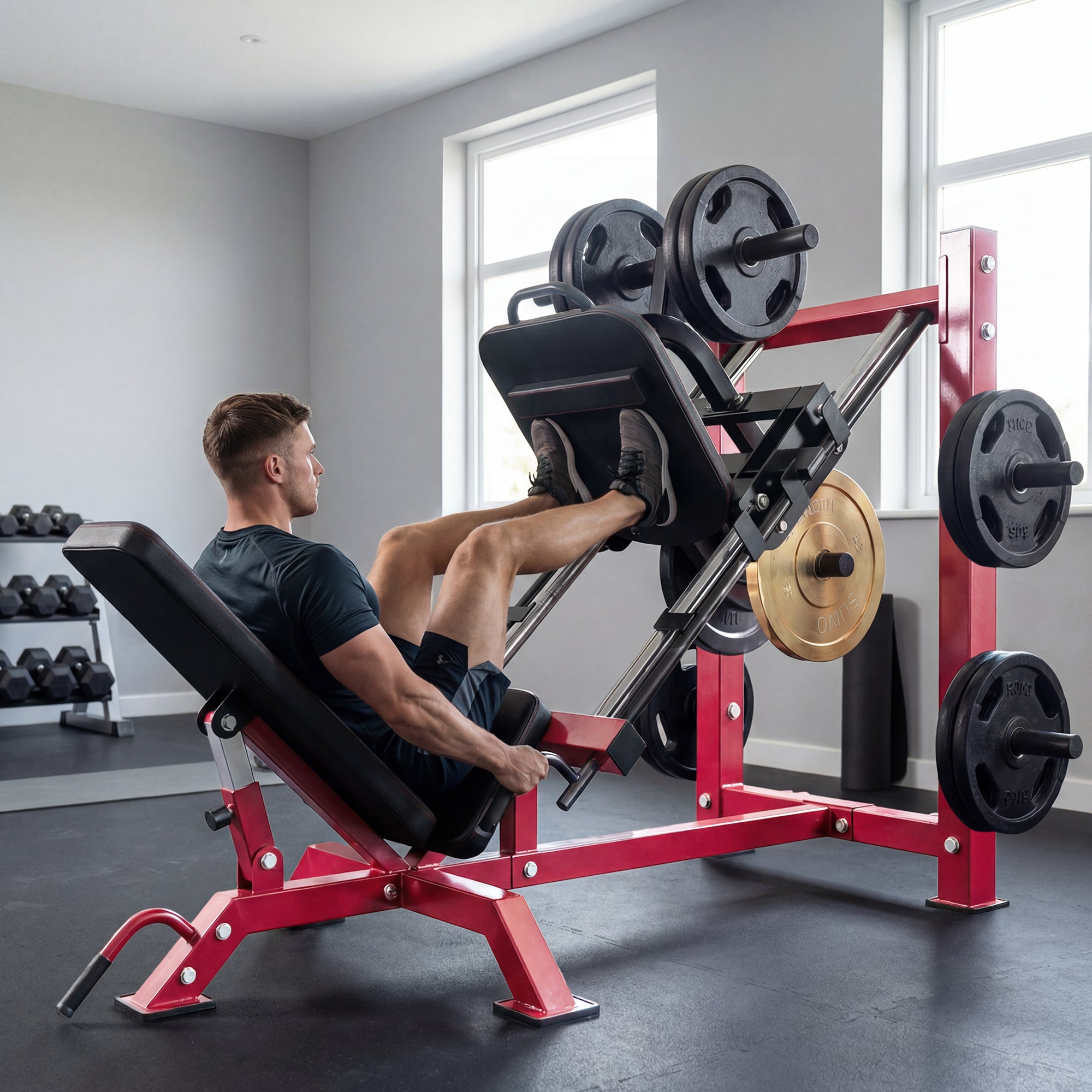 SPORTNOW Leg Press Machine with Wheels and Calf Block, Adjustable Squat Machine for Home Gym, 455KG Capacity