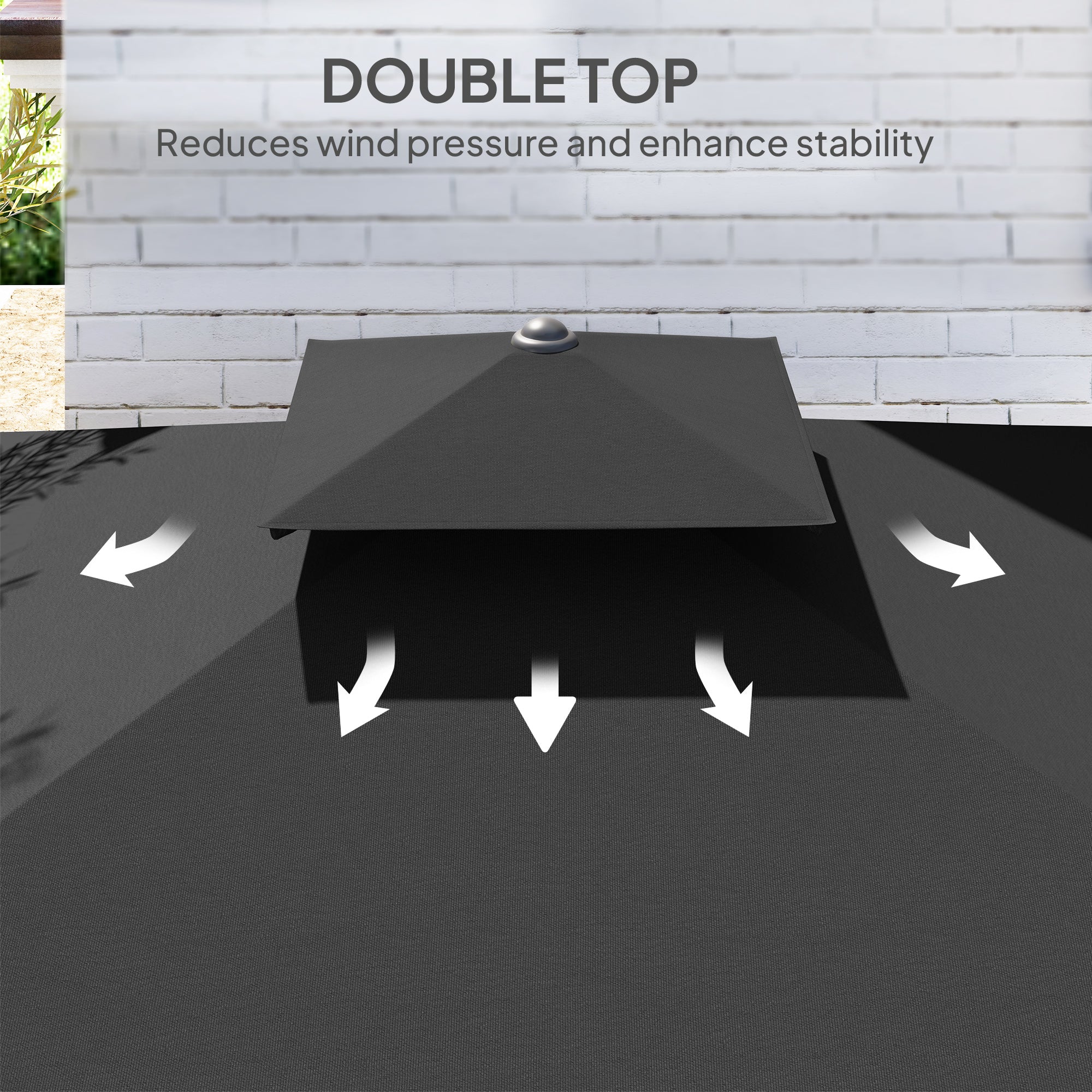 Outsunny 2.5m Cantilever Parasol with Easy Lever, Square Double Top Garden Parasol Umbrella with Ruffles and Cross Base, Overhanging Outdoor Sun Shades, Black