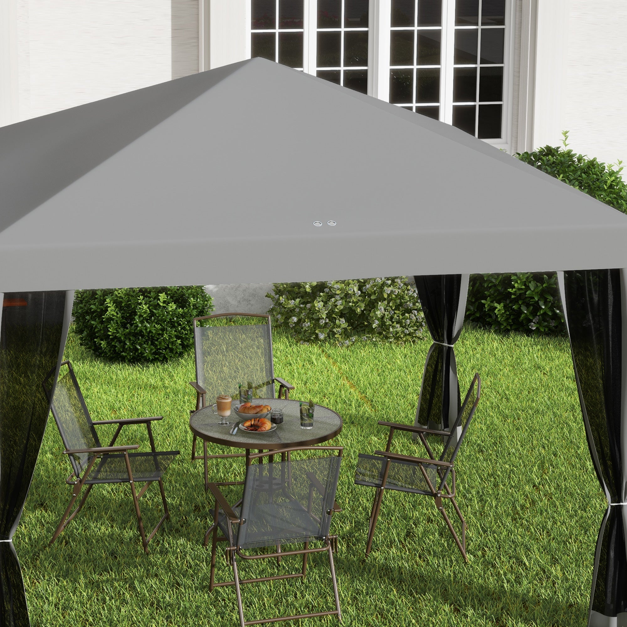 Outsunny 3 x 3\'c2\'a0m Pop Up Gazebo, 420D Garden Tent Canopy with Removable Mesh Sidewall Netting, Carry Bag for Garden Patio Outdoor, Light Grey