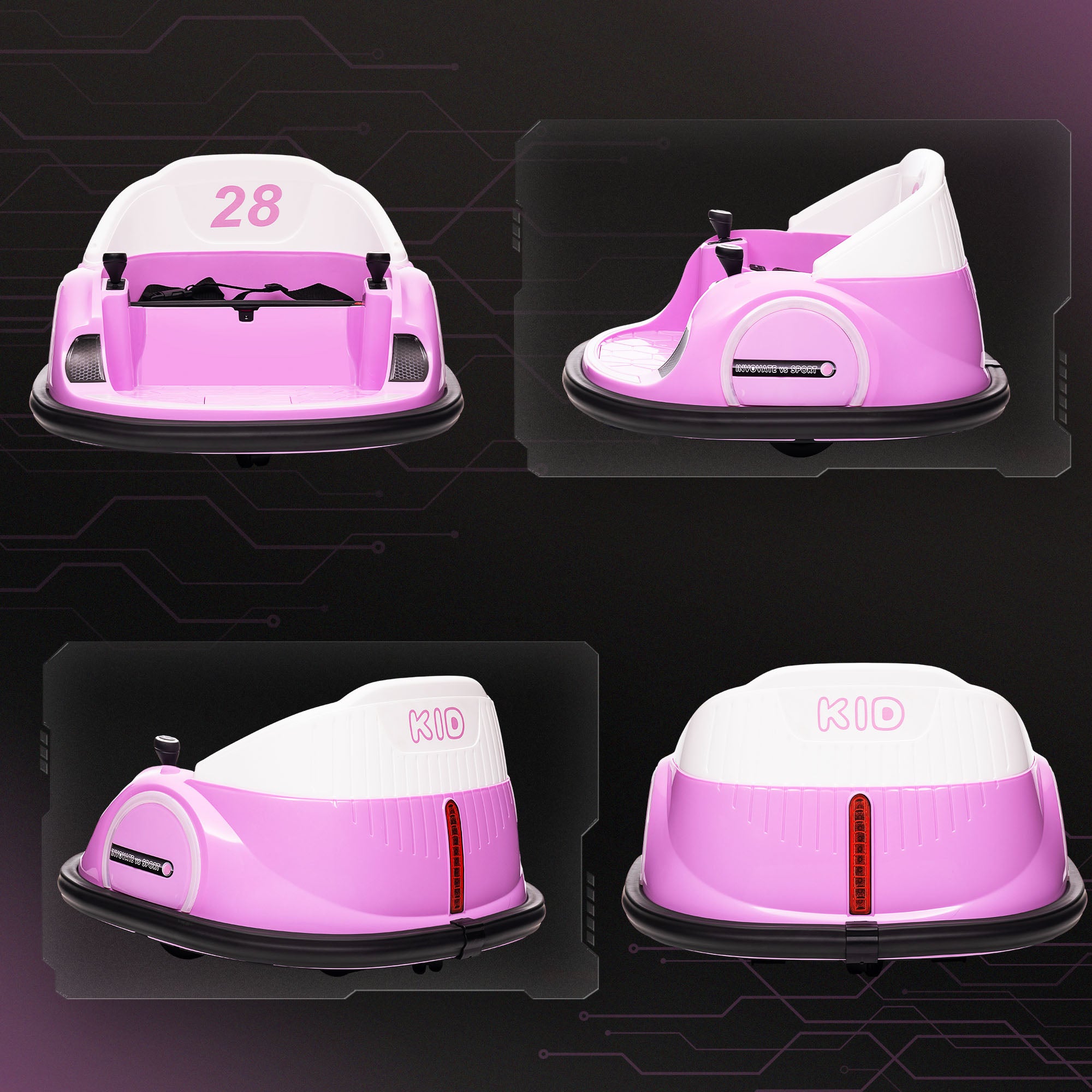 AIYAPLAY 360\'c2\'b0 Rotation Kids Bumper Car, 12V Waltz Car with Remote Control, Dual Joystick, Music, Lights, Pink