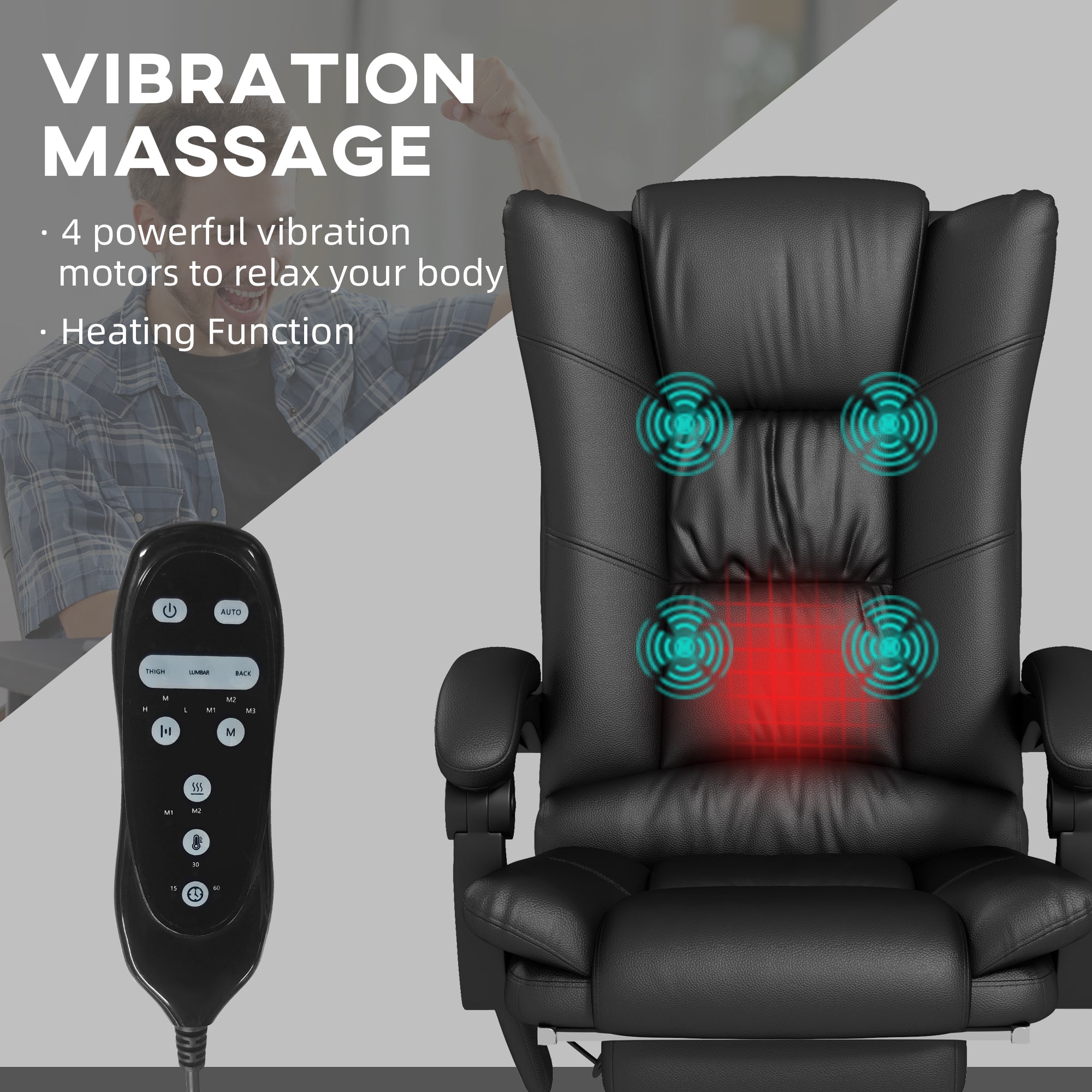 Vinsetto High Back Vibration Massage Office Chair, Heated Reclining PU Leather Computer Chair with 135\'c2\'b0 Reclining Back and Footrest, Black