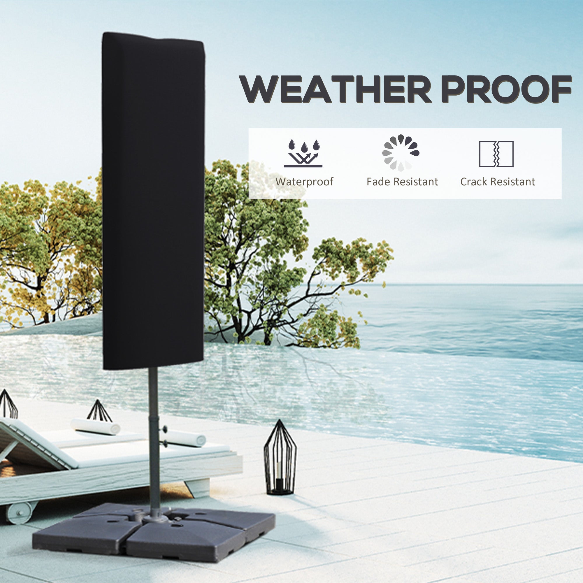 Outsunny Garden Parasol Cover, Outdoor Patio Umbrella Protector Weatherproof Garden Patio with Rod, Zipper for 2-4m Parasol, \'ce\'a660 x 160cm, Black