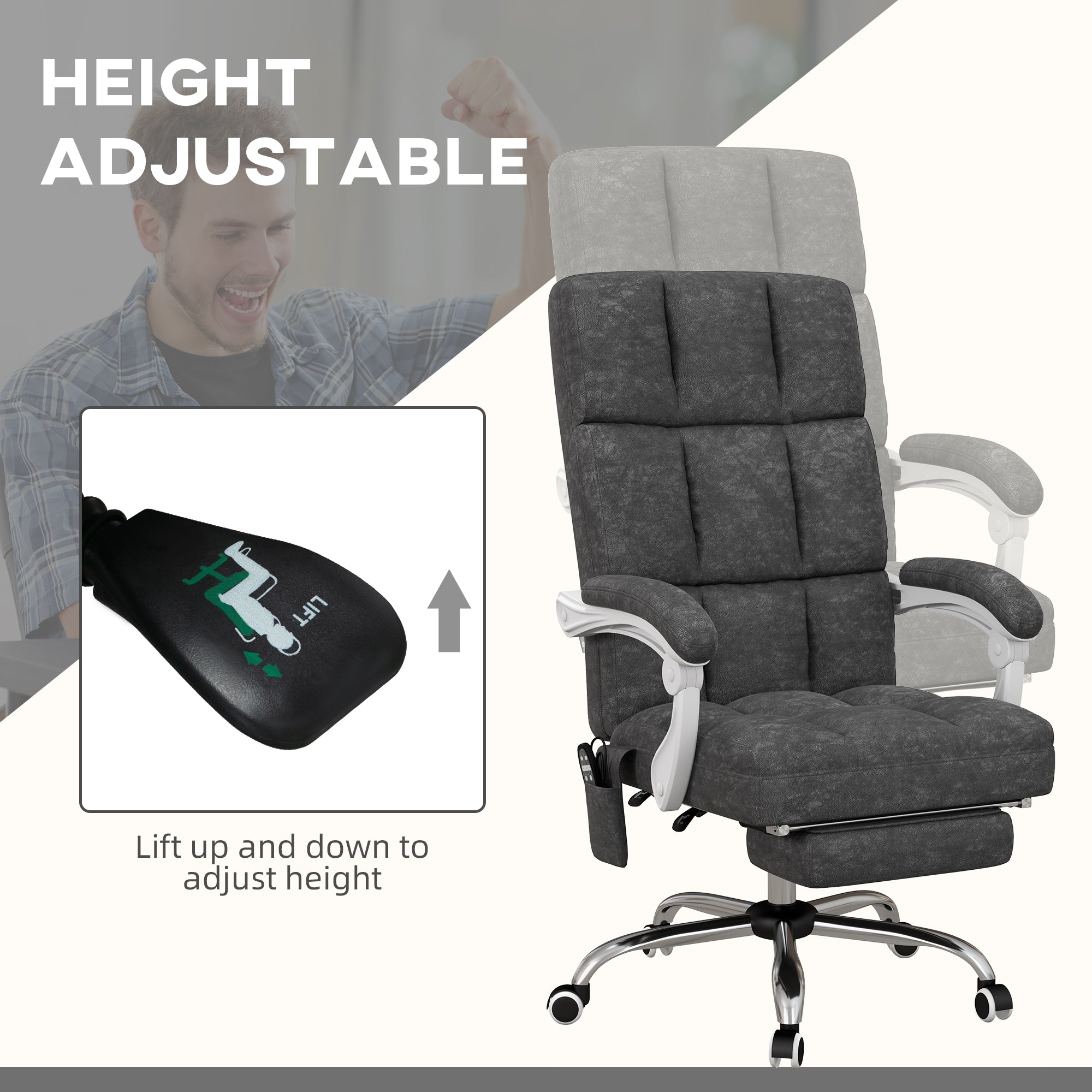 Vinsetto Massage Office Chair, Ergonomic Desk Chair, Comfy Work Study Chair with Heat, Padded Seat, 135\'c2\'b0 Reclining Back and Footrest for Home Office, Charcoal Grey