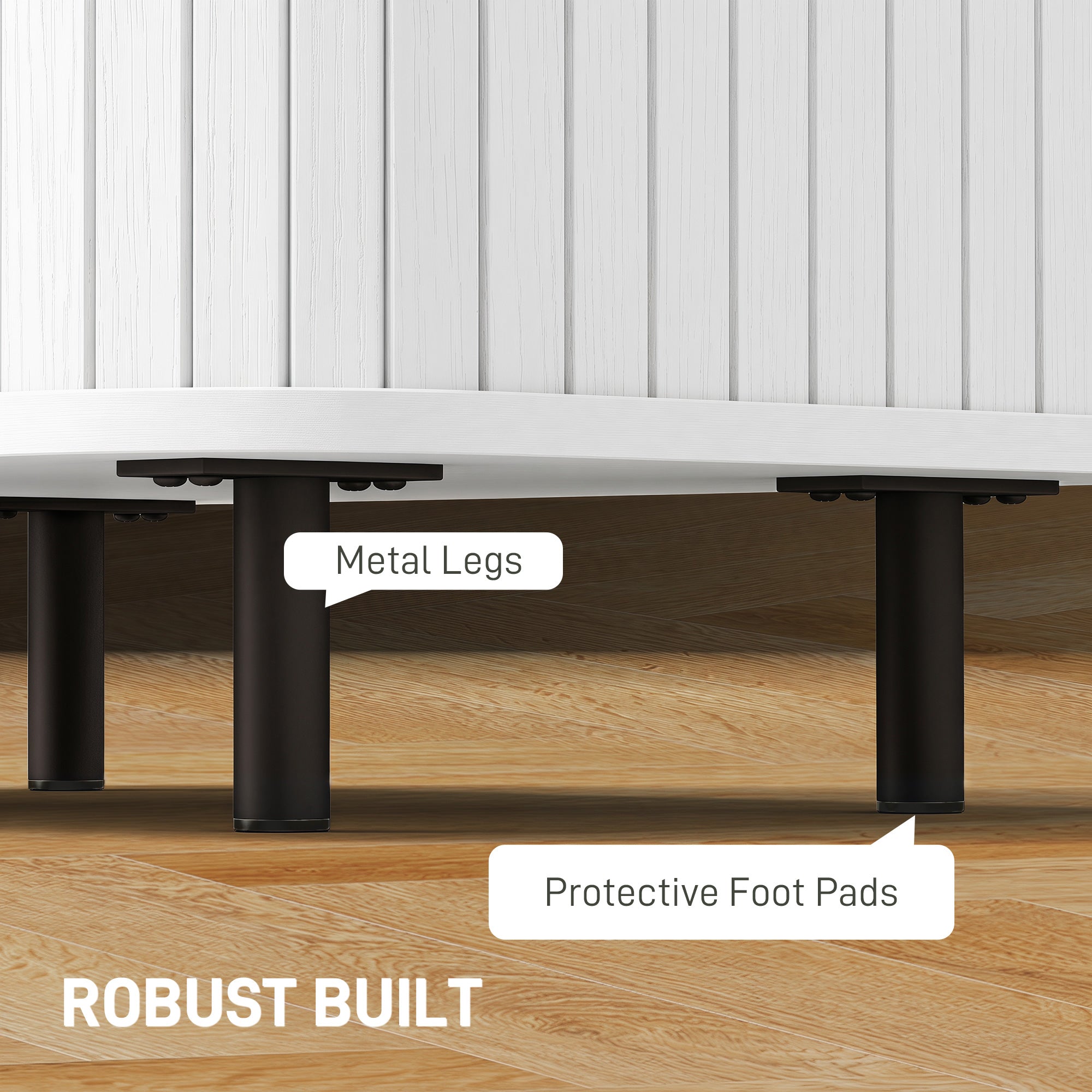 HOMCOM Nightstand with Sliding Doors and Metal Legs White Wood Effect