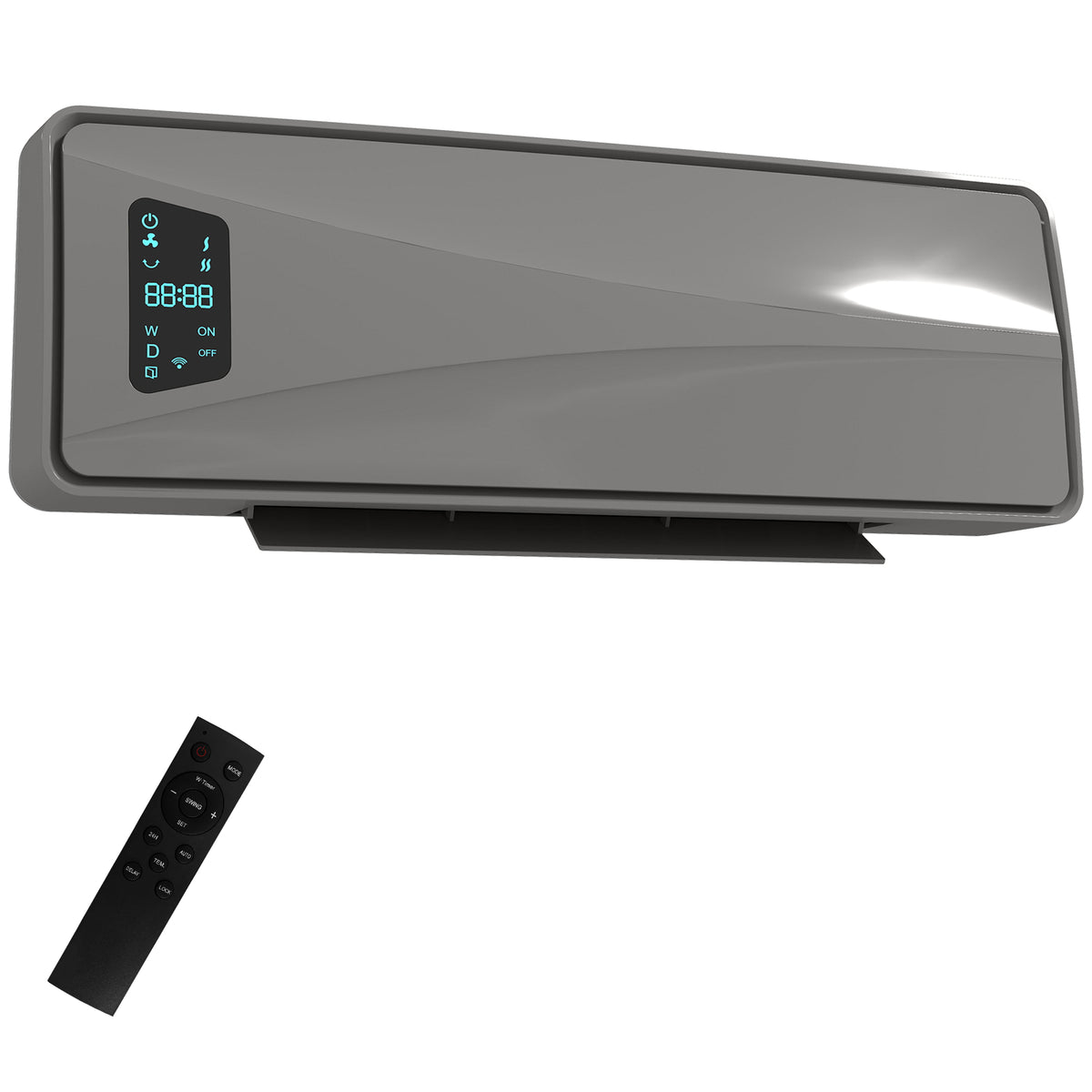 HOMCOM 2000W PTC Ceramic Fan Heater, Wall Mounted, 30° Oscillation, 54L x 18.7W x 14.5H cm - Grey