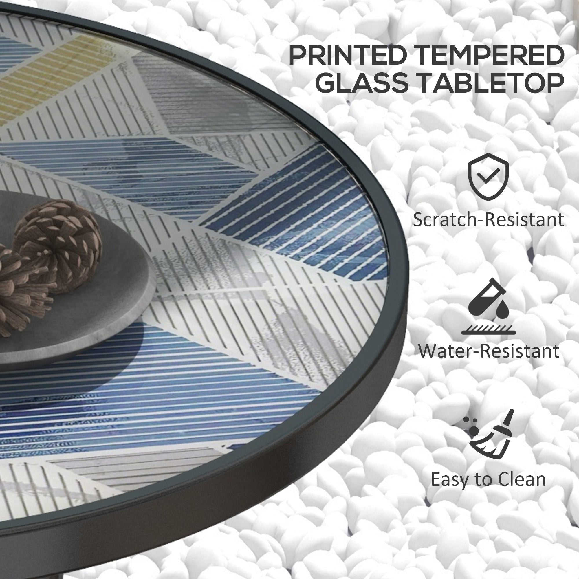 Outsunny \'ce\'a660 Garden Table, with Glass Printed Tabletop - Multicolour