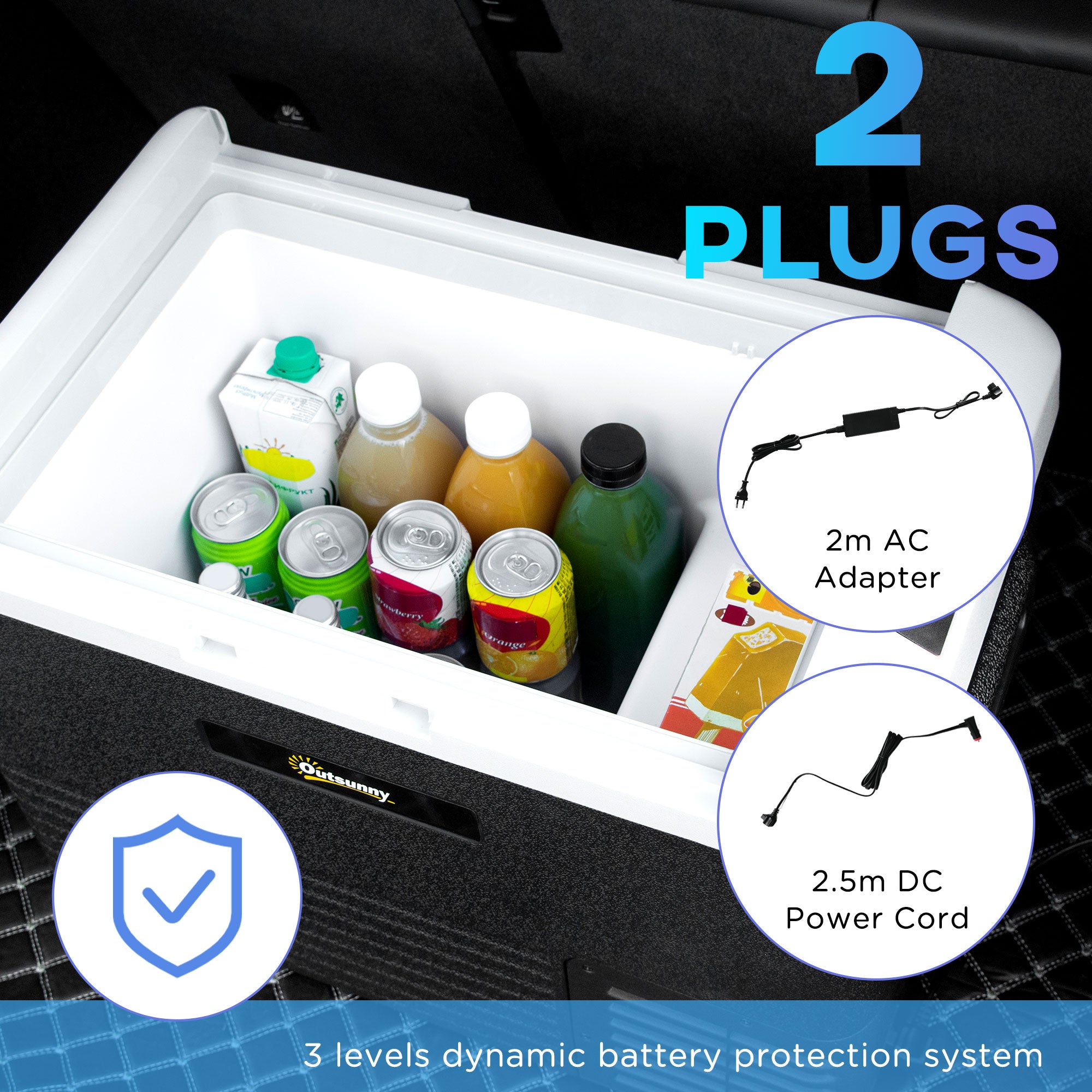 Outsunny 40L Car Refrigerator, Portable Compressor Car Fridge Freezer, Electric Cooler Box with 12/24V DC and 110-240V AC for Camping, Driving, Picnic, Down to -20\'e2\'84\'83