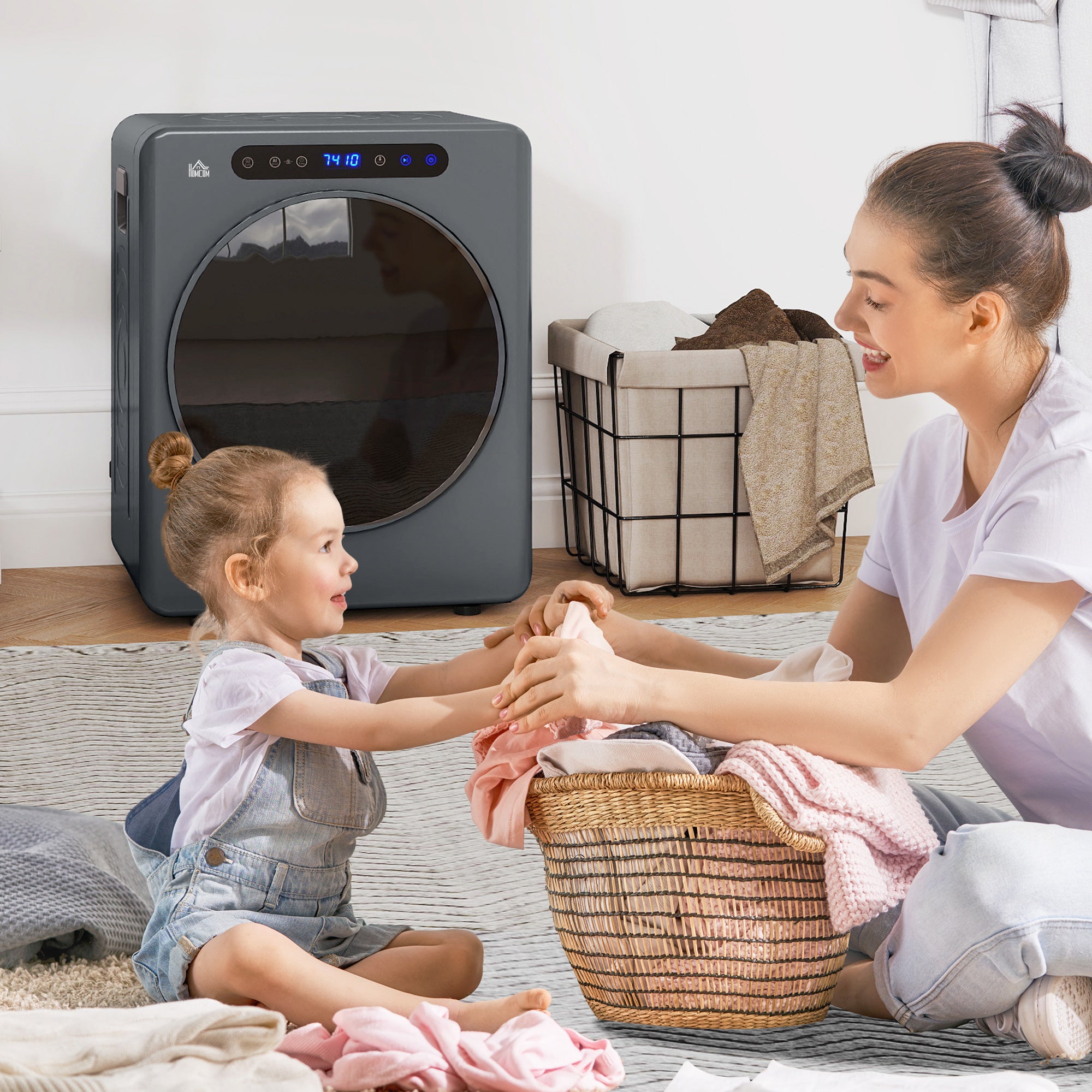 HOMCOM 4kg Compact 40-60℃ Tumble Dryer - Grey