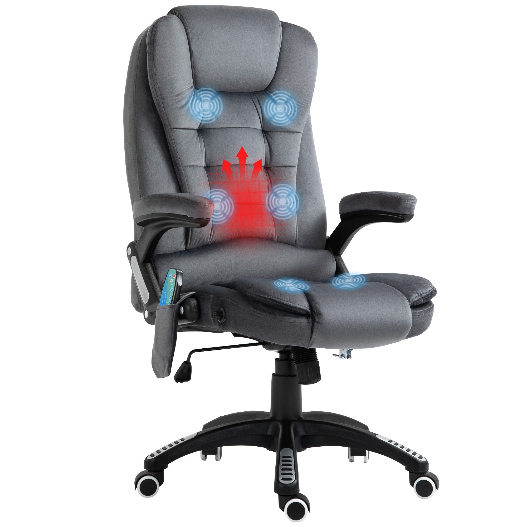 Vinsetto Massage Recliner Chair Heated Office Chair with Six Massage Points Velvet-Feel Fabric 360\'c2\'b0 Swivel Wheels Grey