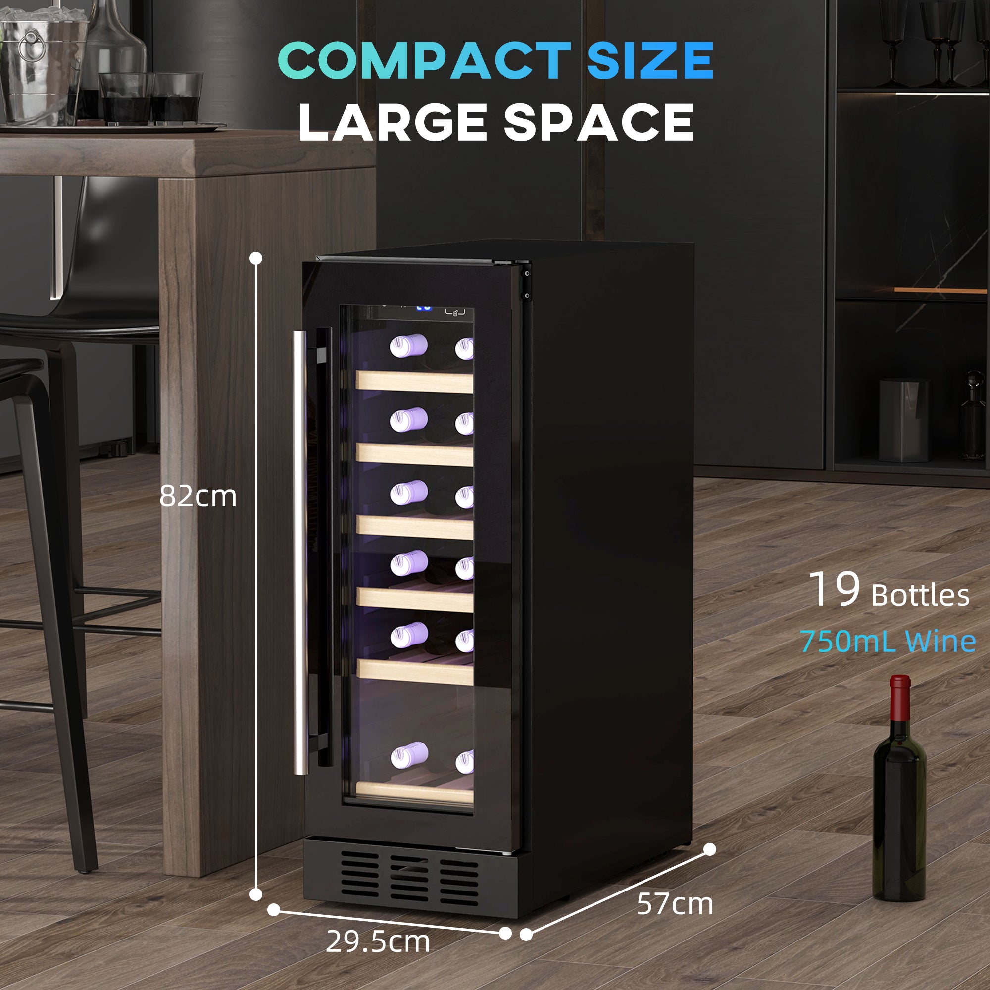 HOMCOM 19 Bottle 5-18\'e2\'84\'83 Wooden Rack Wine Fridge - Black
