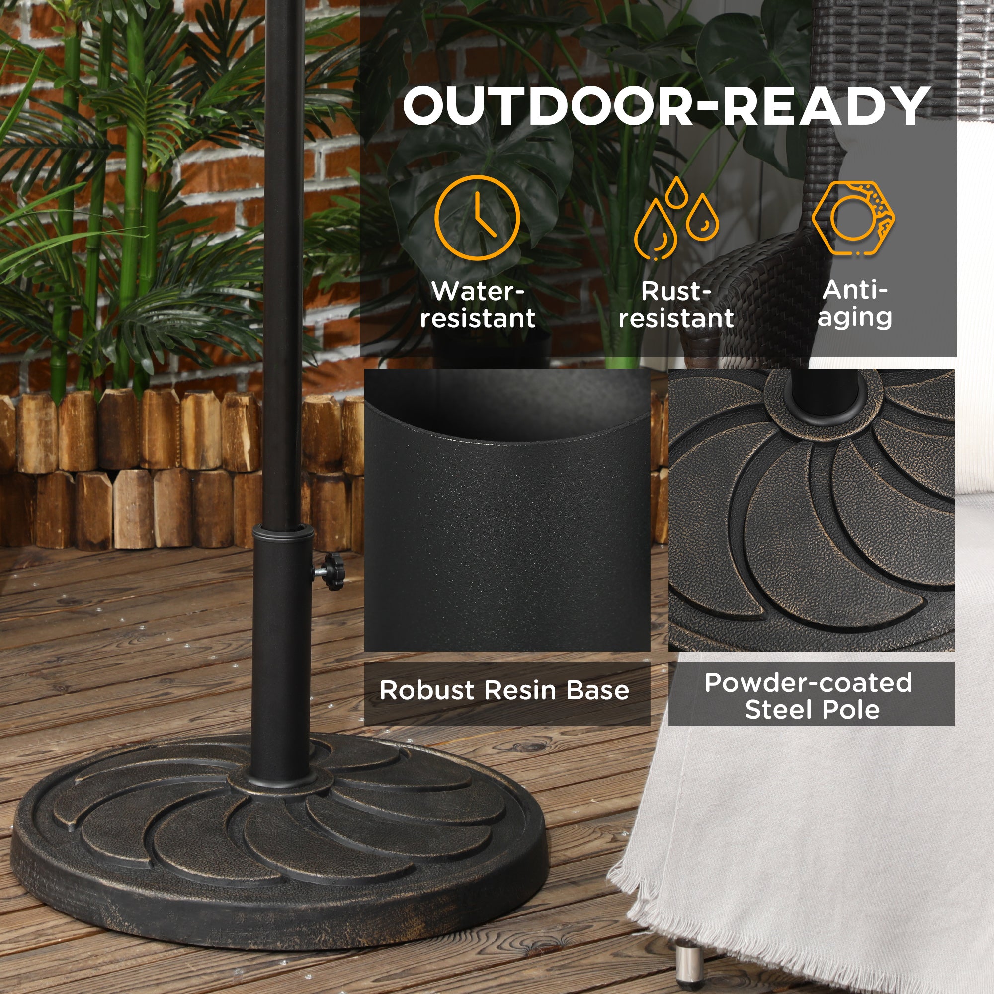 Outsunny 18kg Resin Garden Parasol Base, Round Outdoor Market Umbrella Stand Weight for Poles of \'ce\'a638mm to \'ce\'a648mm, Bronze