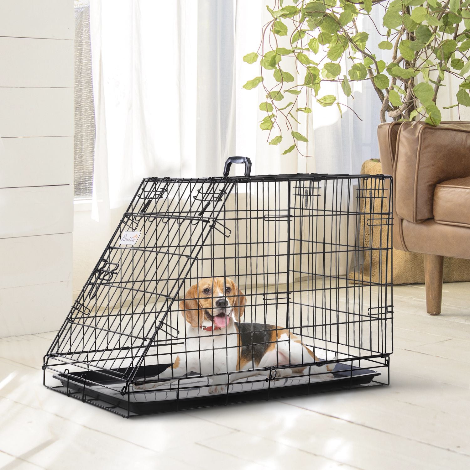 Pawhut Trapeze Collapsible Dog Pet Travel Box Cage Removable Tray 93 x 58 x 65cm