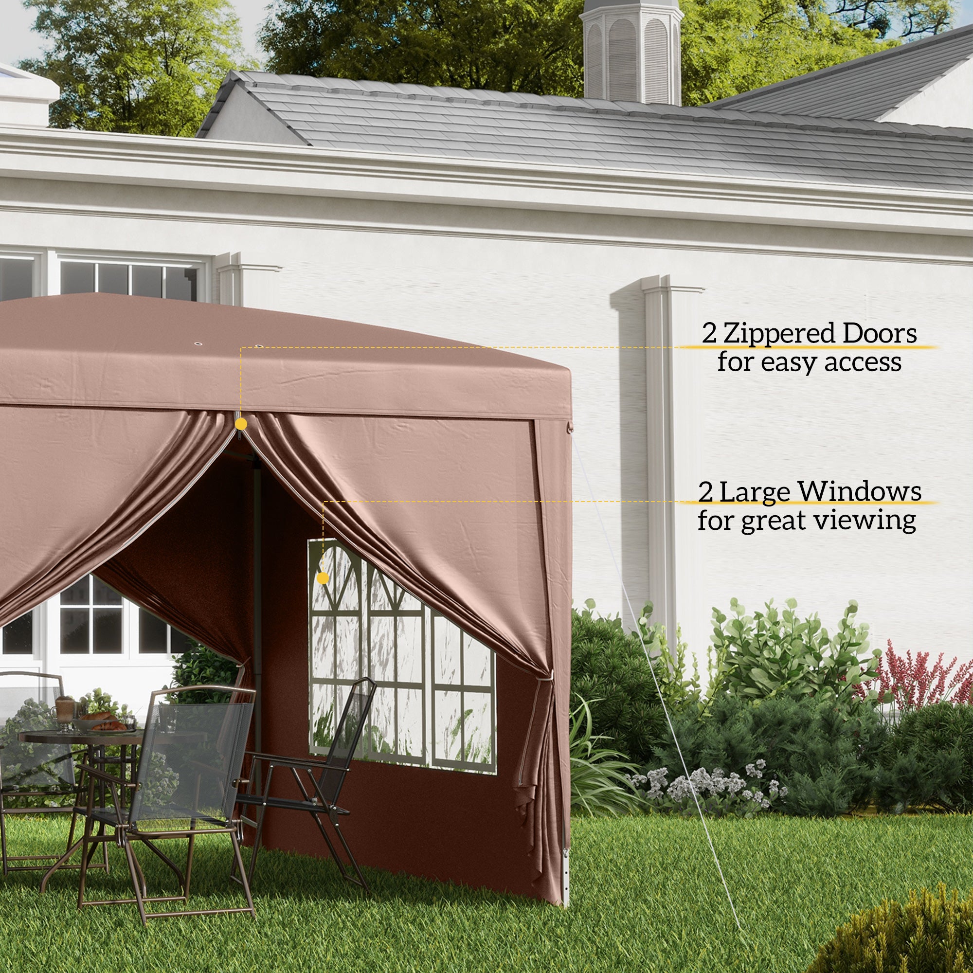 Outsunny 3 x 3 m Pop Up Gazebo, Wedding Party Canopy Tent Marquee with Carry Bag and Windows, Coffee