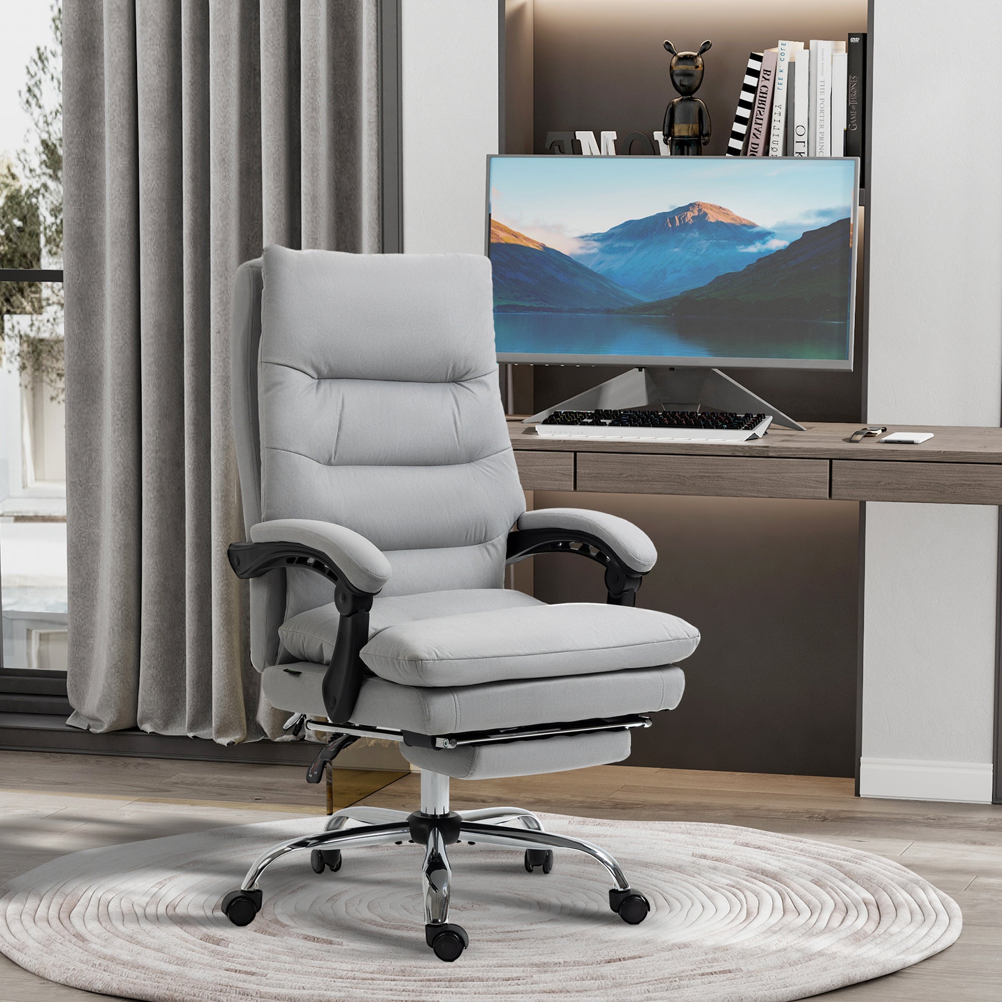 Vinsetto Office Chair, Ergonomic Desk Chair with 6-Point Vibration Massage and Back Heating, Microfibre Computer Gaming Chair with 135\'c2\'b0 Reclining Back and Footrest, Grey