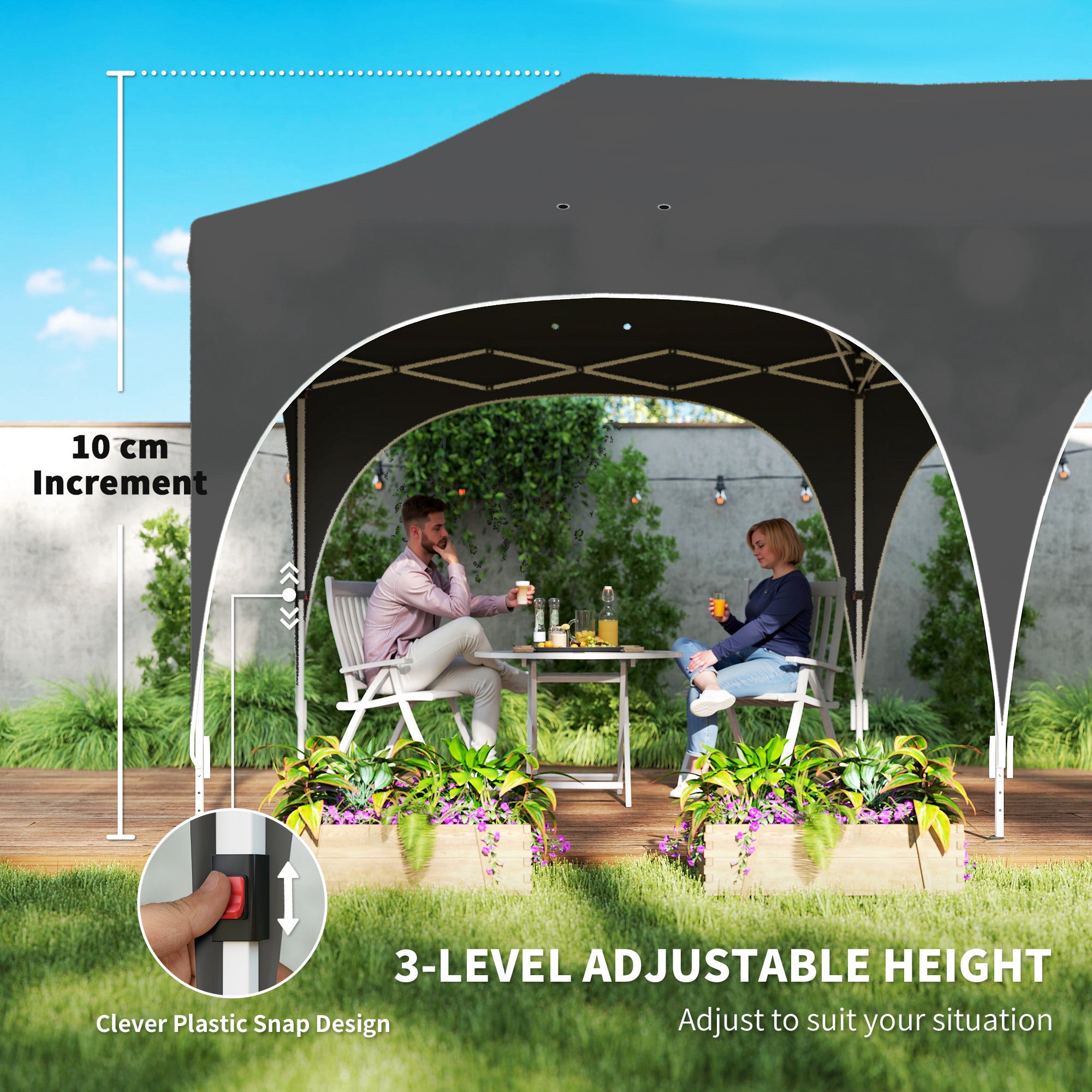 Outsunny 3 x 6m Pop Up Gazebo Shelter with Sides, 6 Sandbags, Peak Top Garden Party Tent Marquee with Carry Bag, Dark Grey