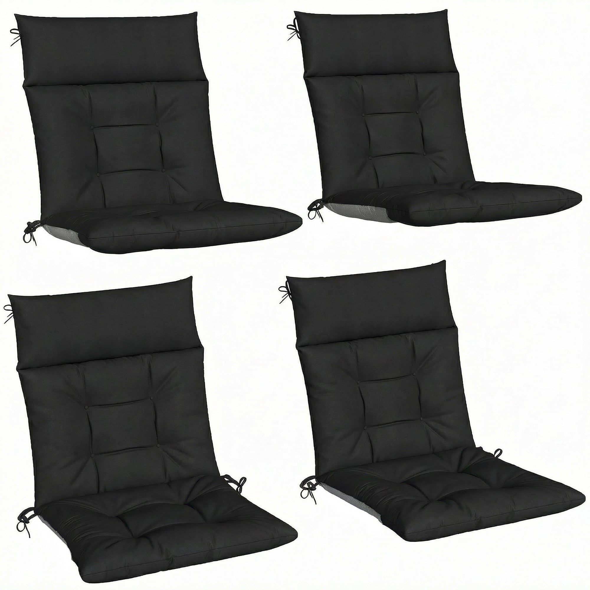 Outsunny Patio Chair Cushions Set of 4, Waterproof Non-Slip Lounge Chair Cushions, 112x53cm, Black