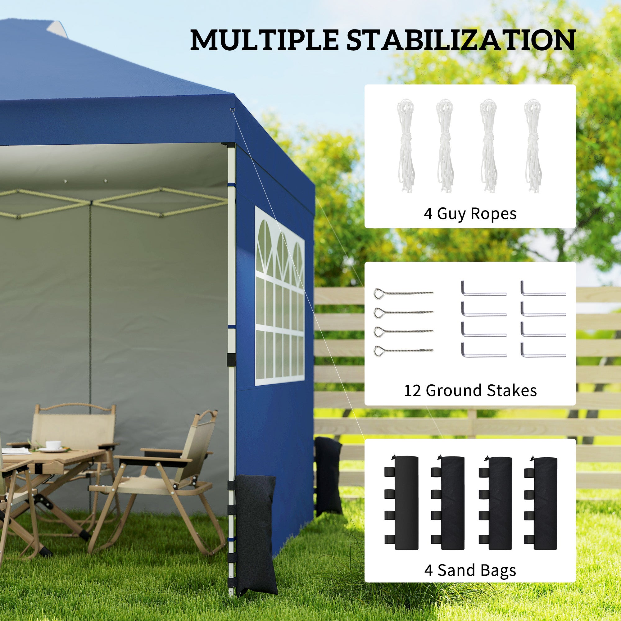 Outsunny Pop Up Gazebo Waterproof Height Adjustable Canopy with 3 Sidewalls Wheeled Bag for Parties 3 x 3 m Dark Blue