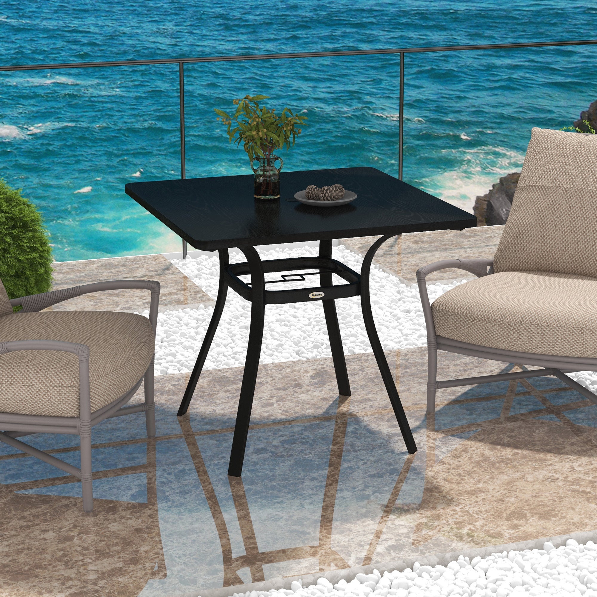 Outsunny Four-Seater Steel Garden Table, with \'ce\'a640mm Parasol Hole - Black