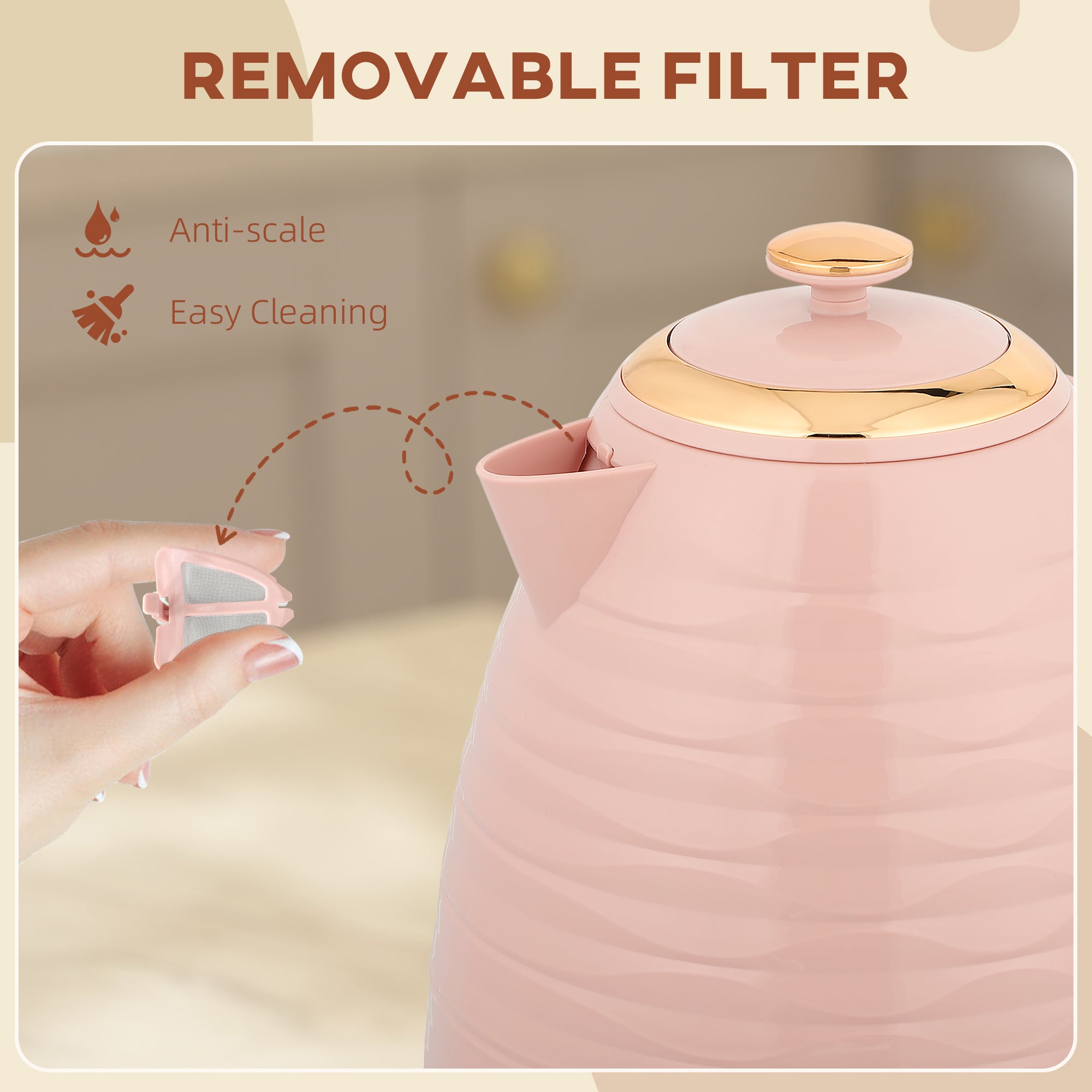 HOMCOM 3kW Rapid Boil Honeycomb Kettle - Pink
