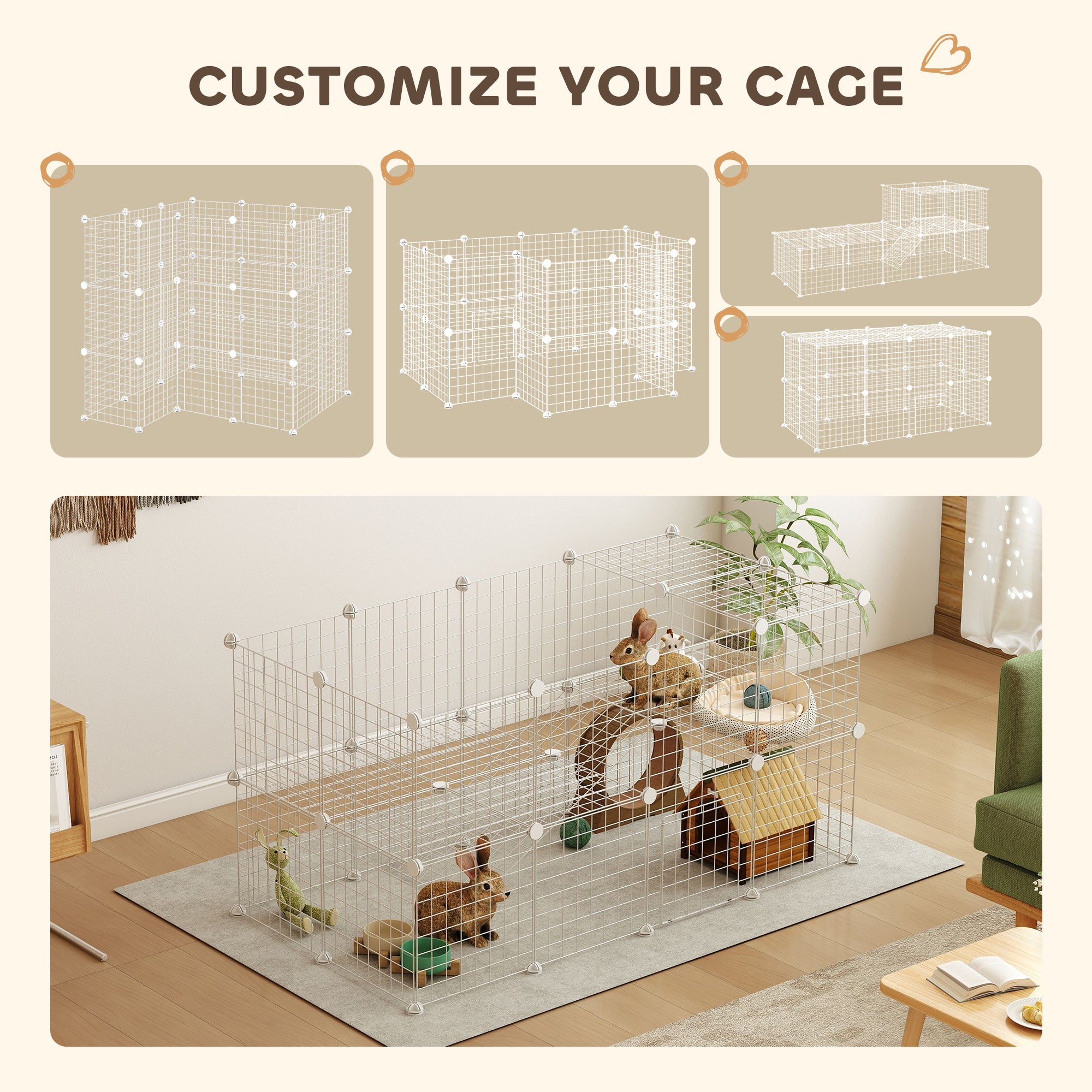 PawHut DIY 36 Panel Pet Playpen Metal Wire Fence for Chinchilla, Hedgehog, Bunny, Indoor, Outdoor Use, White