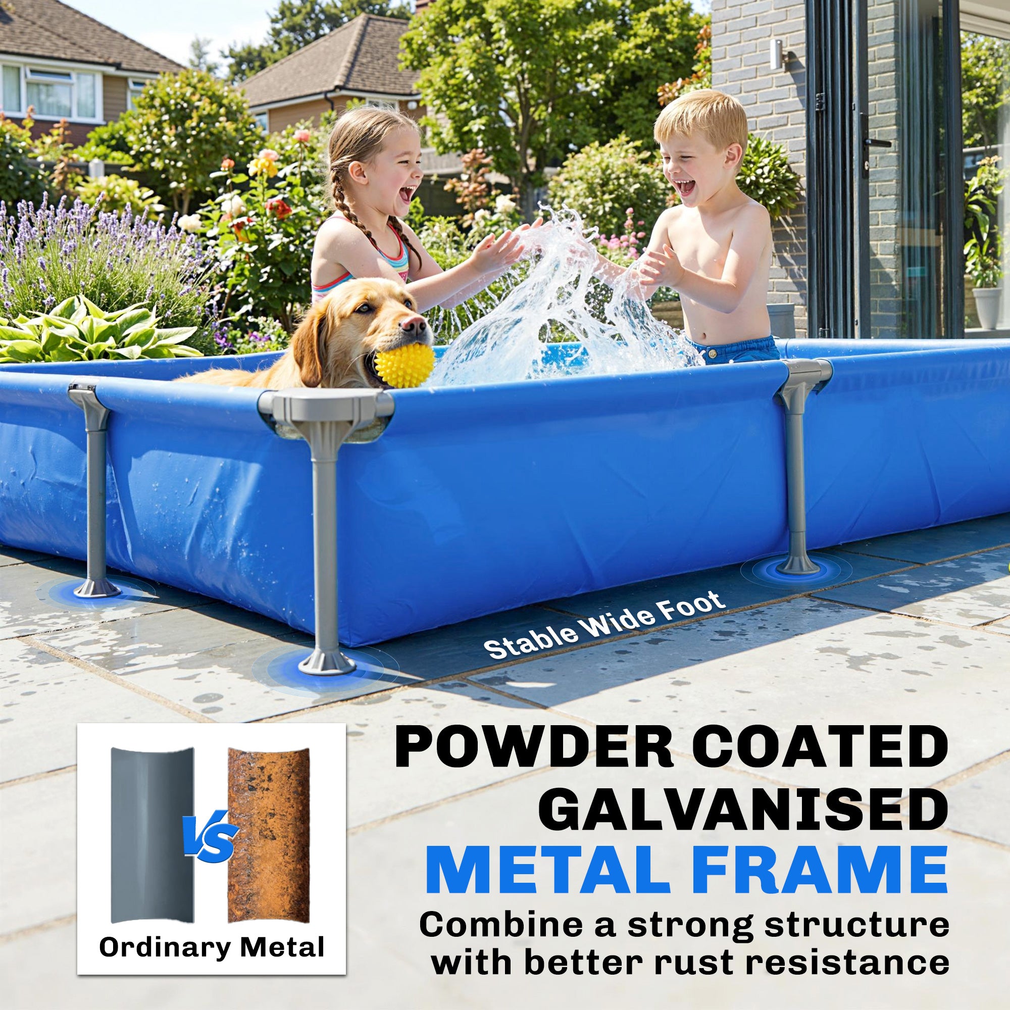 Outsunny Metal Frame Swimming Pool, Rectangular Above Ground Frame Pool with Repair Patch, 229 x 160 x 43 cm, Blue