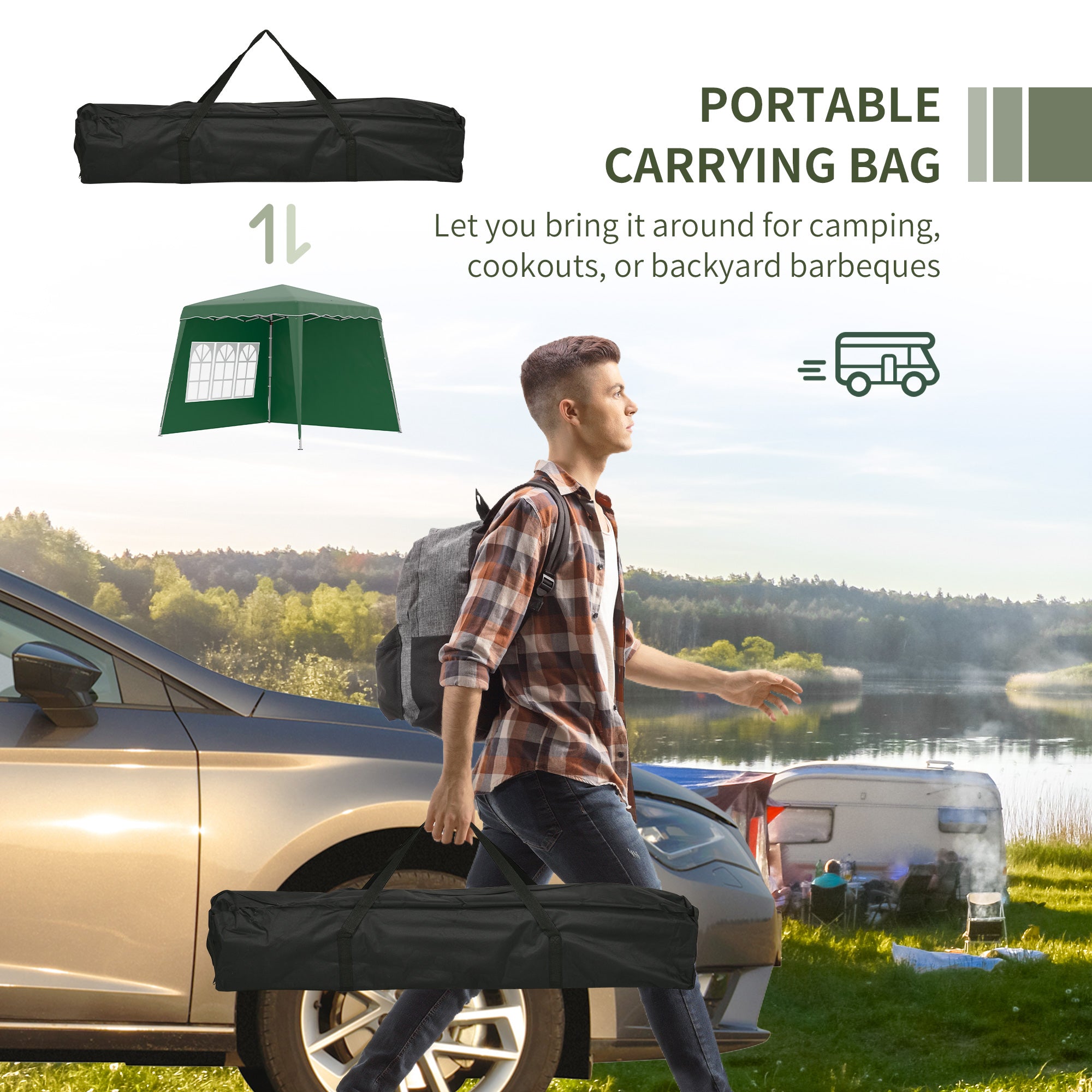 Outsunny 2.9 x 2.9m Pop Up Gazebo Canopy Tent with 2 Sidewalls and Carry Bag, Height Adjustable, UV50+ Party Tent Event Shelter for Garden, Patio, Green