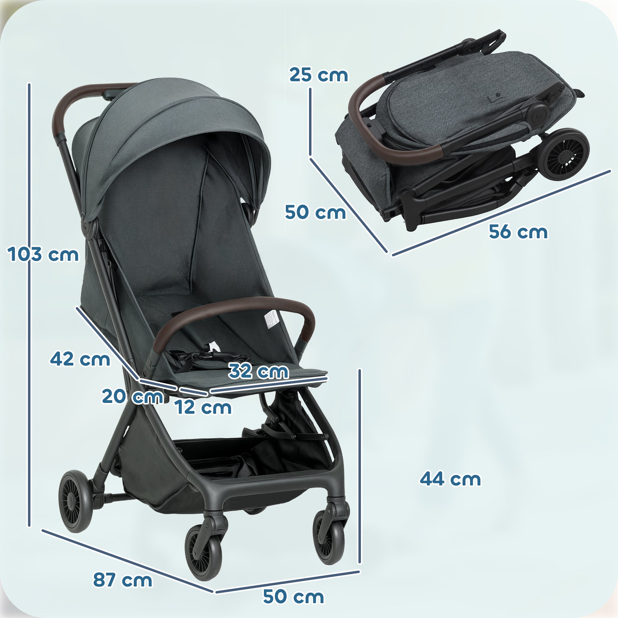 AIYAPLAY Foldable Baby Stroller with Adjustable Seat, 5-Point Harness, Canopy, Basket, 6.3kg Lightweight & Compact, Dark Grey