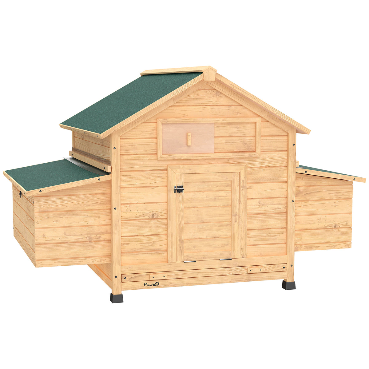 PawHut Chicken Coop, Wooden Outdoor Hen House with Nesting Box, Openable Waterproof Top, Pull-Out Tray, 150 x 100 x 97cm - Yellow