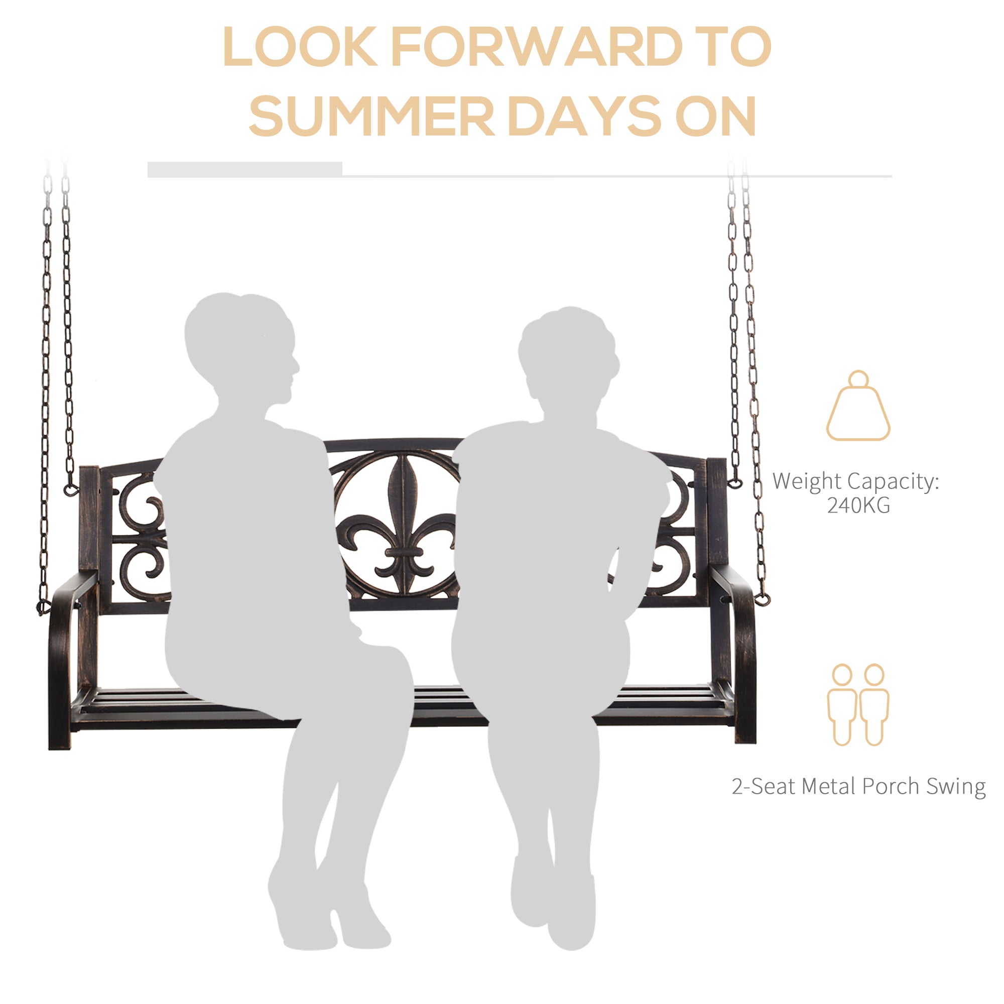 2 Seater Swing Seat Bench, Metal Garden Swing Chair with Chains, Weather Resistant, for the Patio, Yard, Deck and Yard, Black