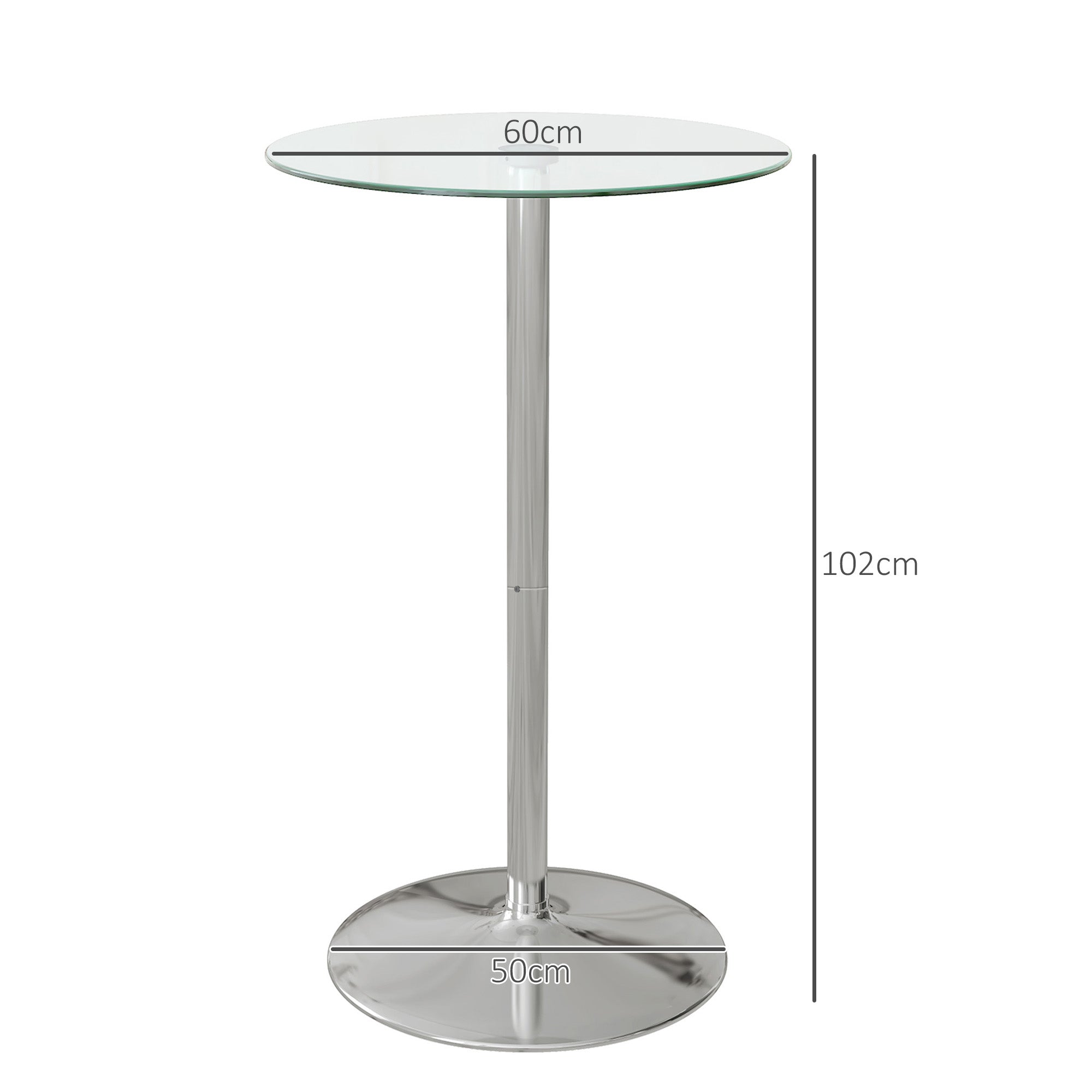 HOMCOM High Top Bar Table, Round Kitchen Table with Tempered Glass Top and Steel Base, Bistro Table for 2 People, Clear