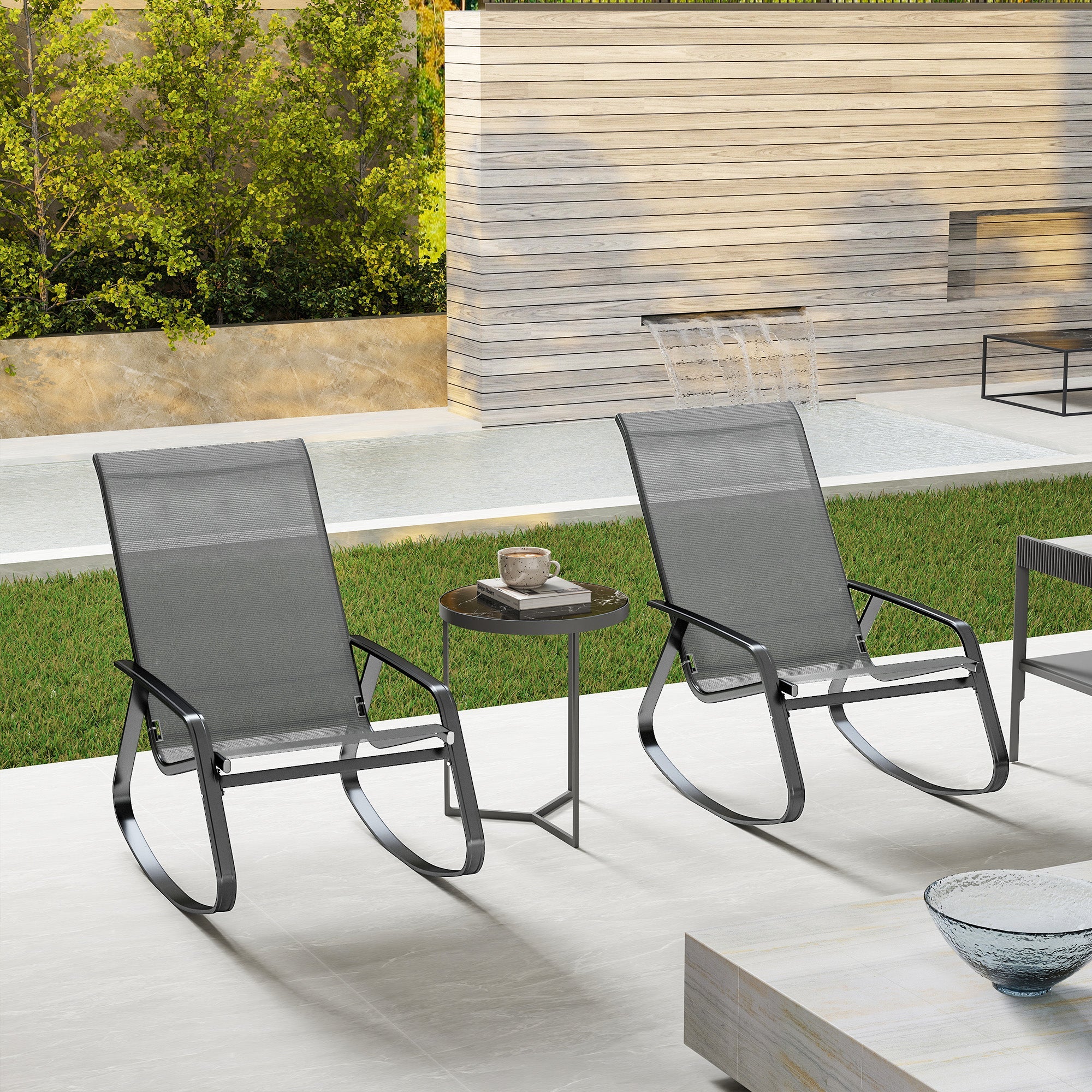 Outsunny Set of Two Rocking Garden Chairs - Grey