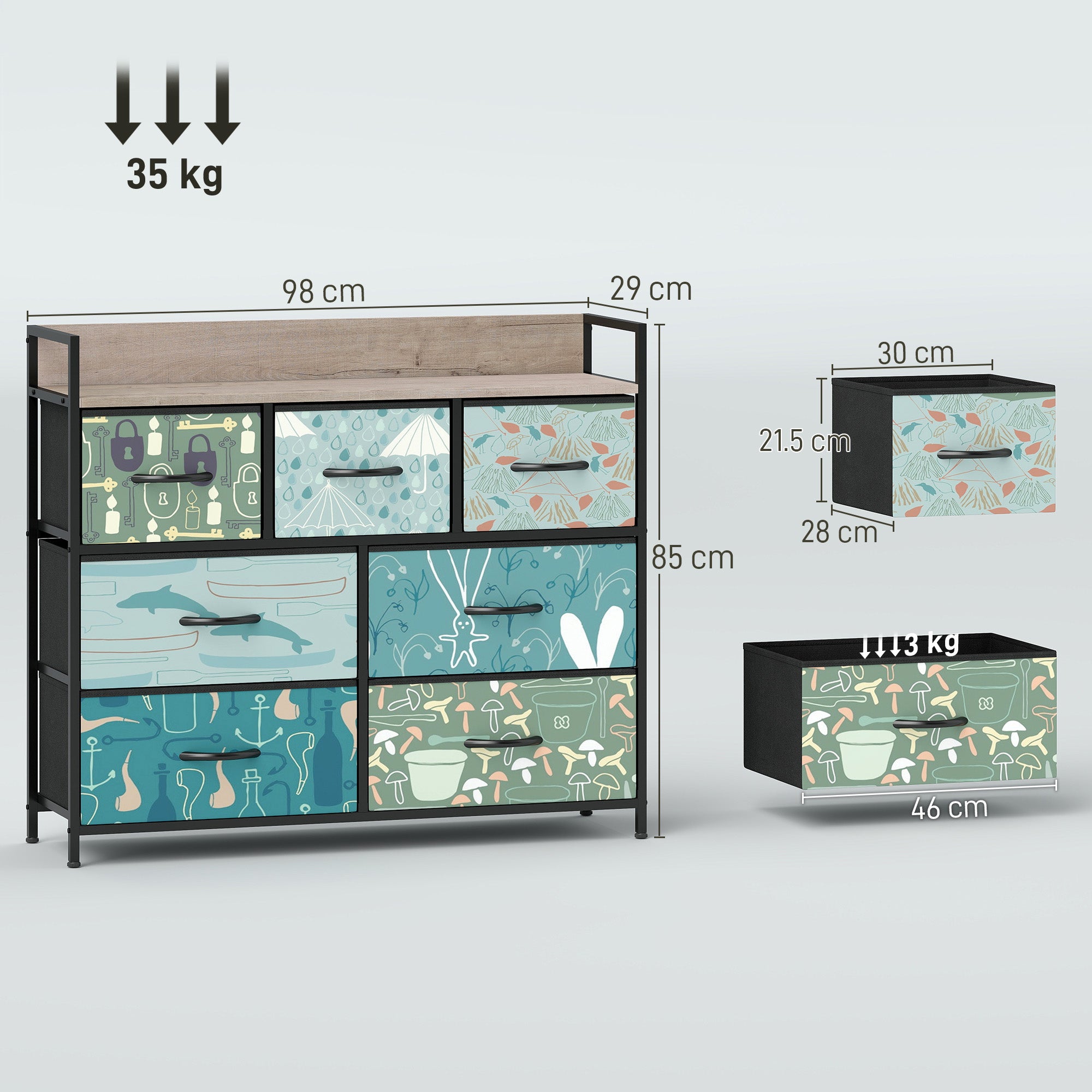 HOMCOM 7-Drawer Chest of Drawers - Blue