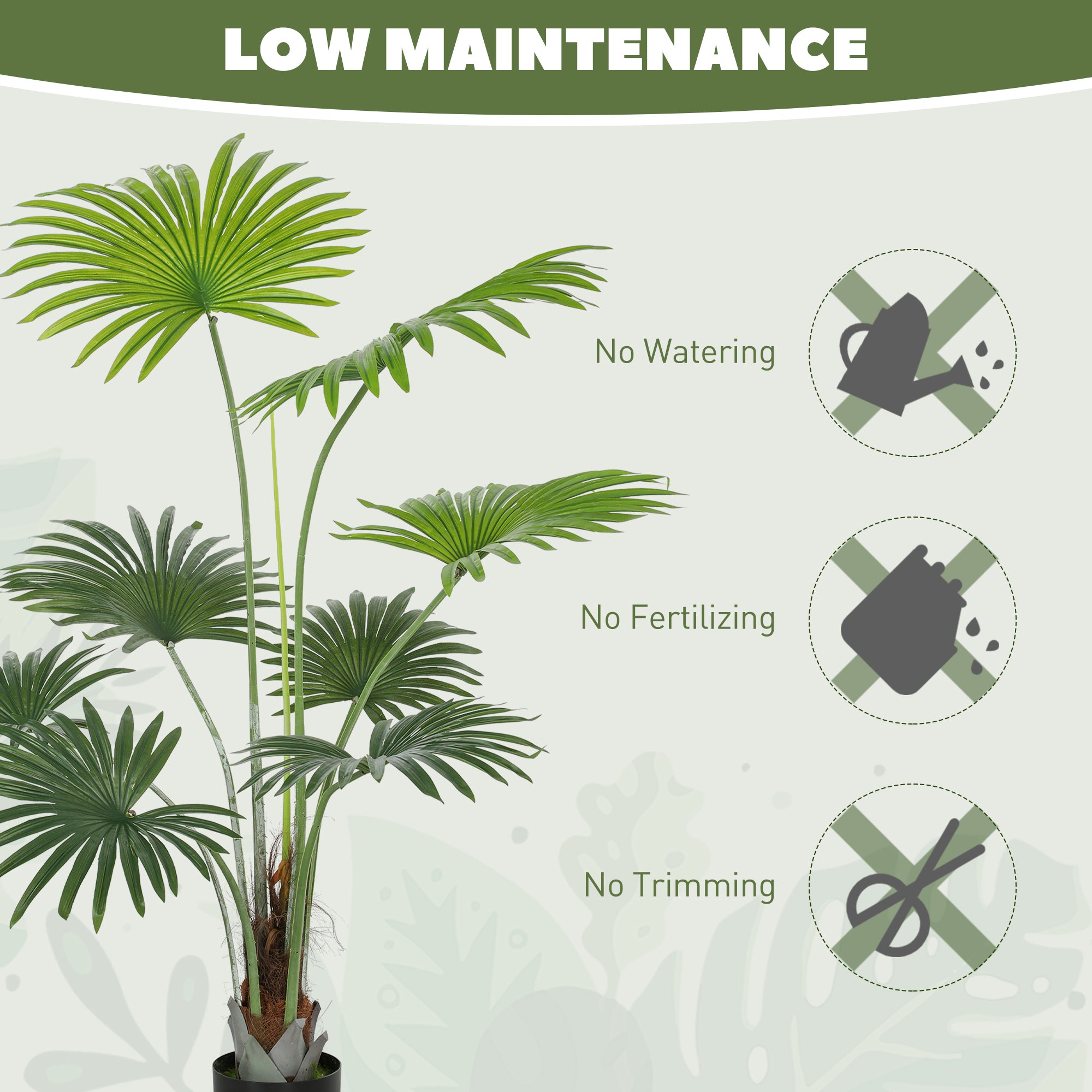 HOMCOM 145cm Artificial Palm Tree, Decorative Artificial Plant with Lifelike PEVA Leaves and Coconut Coir, Fake Tree with Plastic Pot and Flocking for Home Office Decor, Green