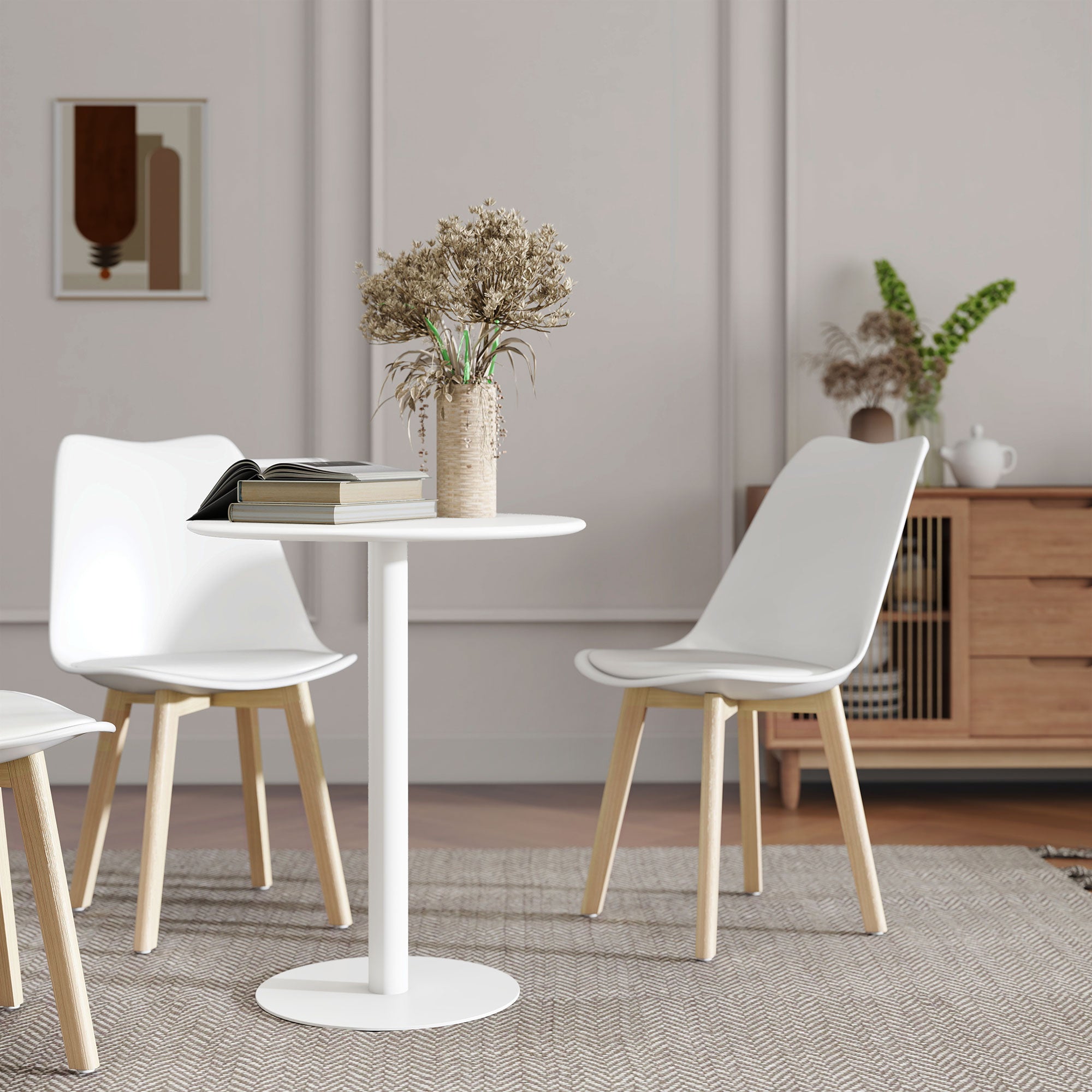 HOMCOM Dining Table, Round Kitchen Table with Steel Base for Living Room, Dining Room, 60 x 60 x 72cm, White