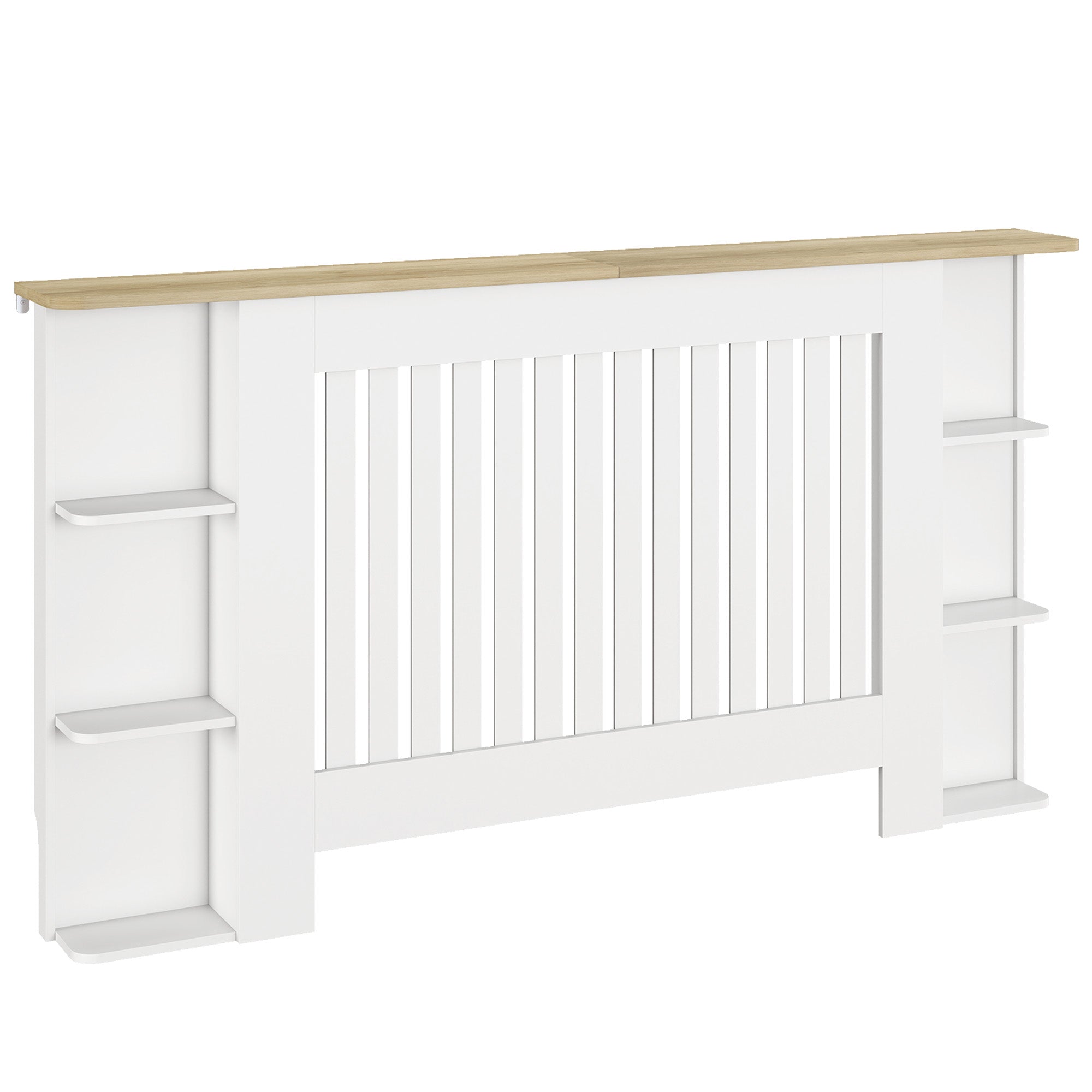 HOMCOM Radiator Cover with Open Storage Shelves, Vertical Slatted Cabinet Shelf Heater Cover for Living Room, Hallway, Large, White