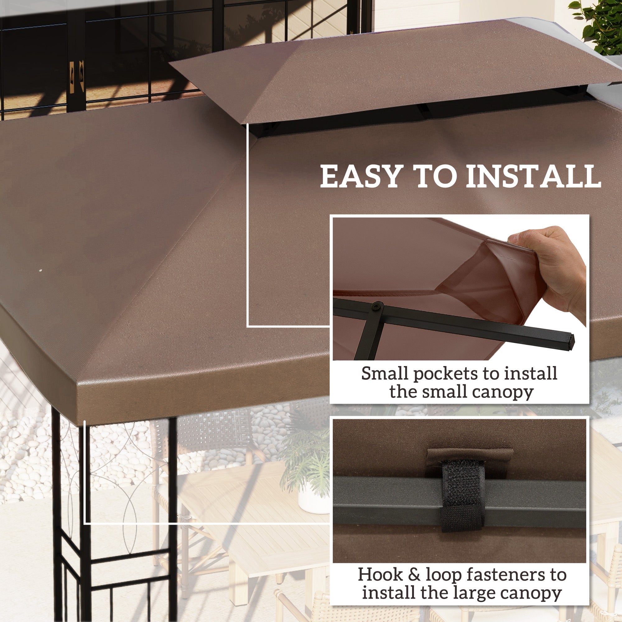 Outsunny 3x4m Gazebo Canopy Replacement Cover, 2 Tier Top Roof UV Cover Garden Patio Outdoor Sun Awning Shelters, Brown (TOP COVER ONLY)