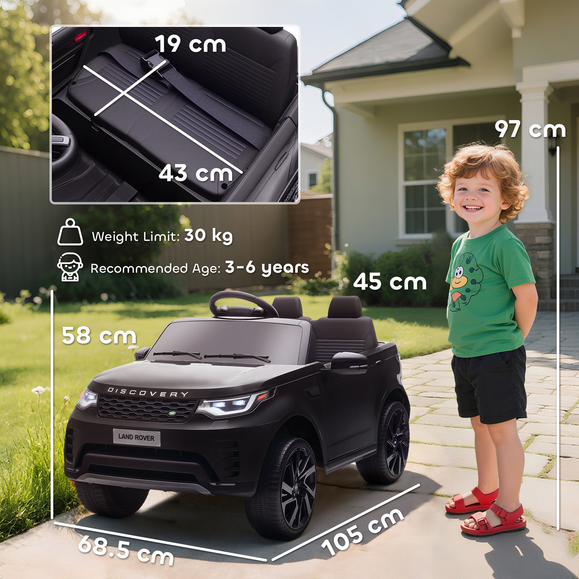 AIYAPLAY Land Rover Discovery Licensed 12V Kids Electric Car with Remote, 4 Wheel Suspension, Slow Start, Lights, Music, Black