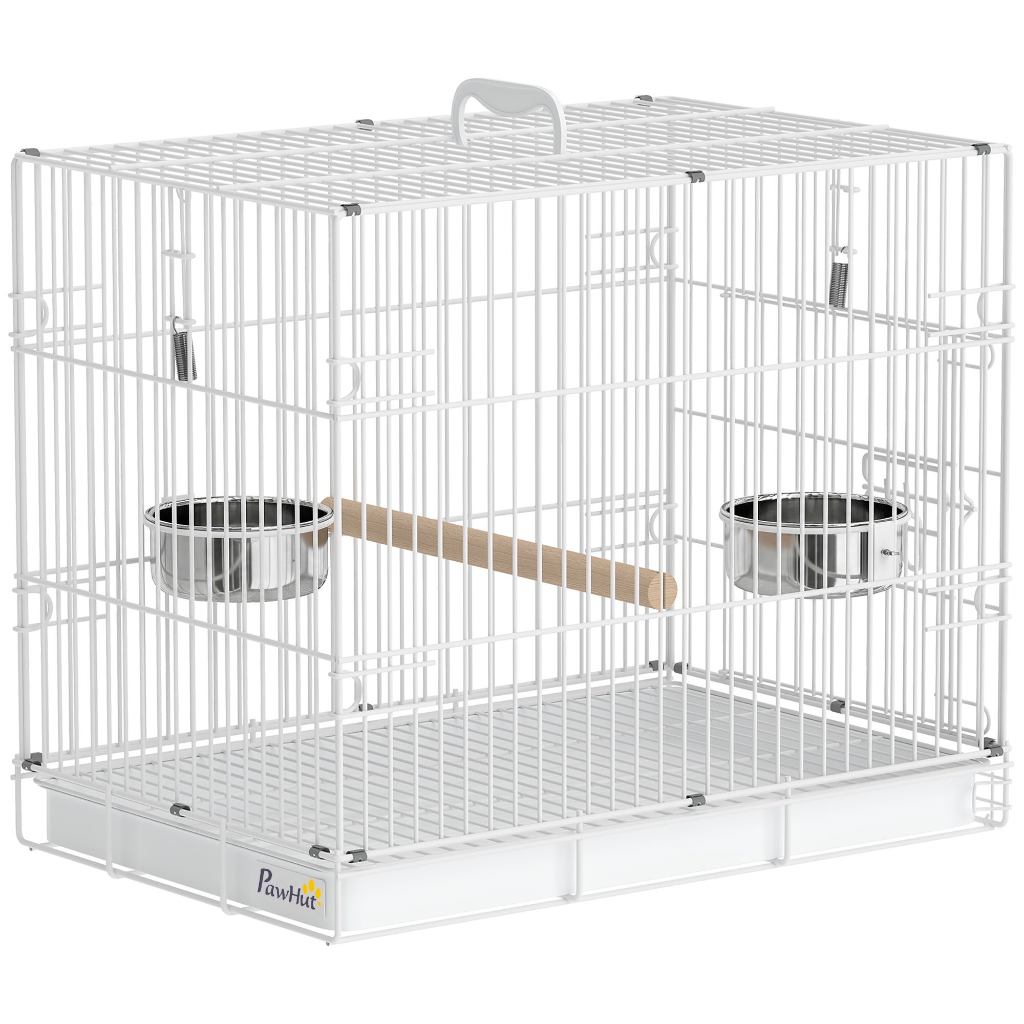 PawHut Bird Cage Foldable Portable Budgie Cage with Wooden Perch 2 Bowls for Travel 49 x 31 x 40 cm Black