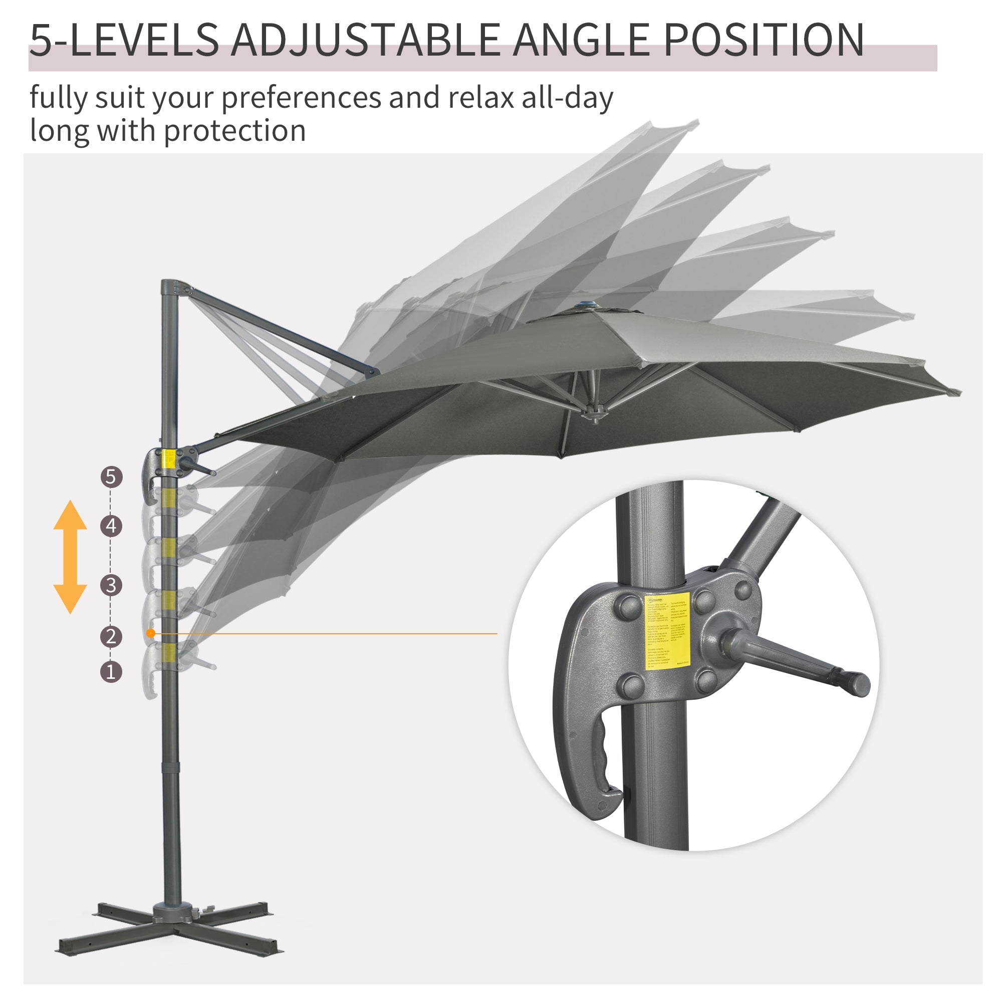 Outsunny 3 x 3(m) Cantilever Parasol with Cross Base, Garden Umbrella with 360\'c2\'b0 Rotation, Crank Handle and Tilt for Outdoor, Patio, Grey