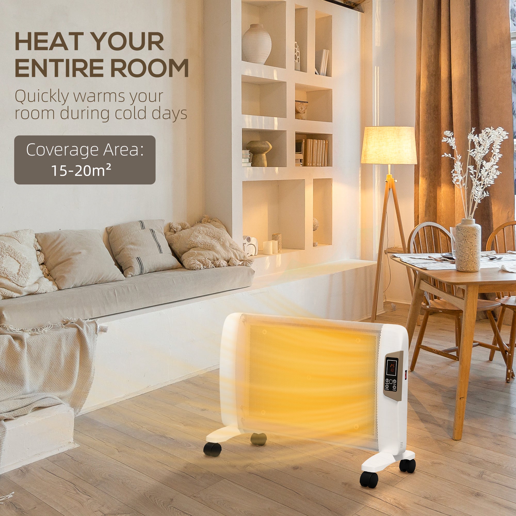 HOMCOM Mica Electric Space Heater, Portable Heater for Home with 2 Heat Settings, Living Room, Study, Garage, Adjustable Temperature 18-30\'c2\'b0C, 1000W/2000W, White