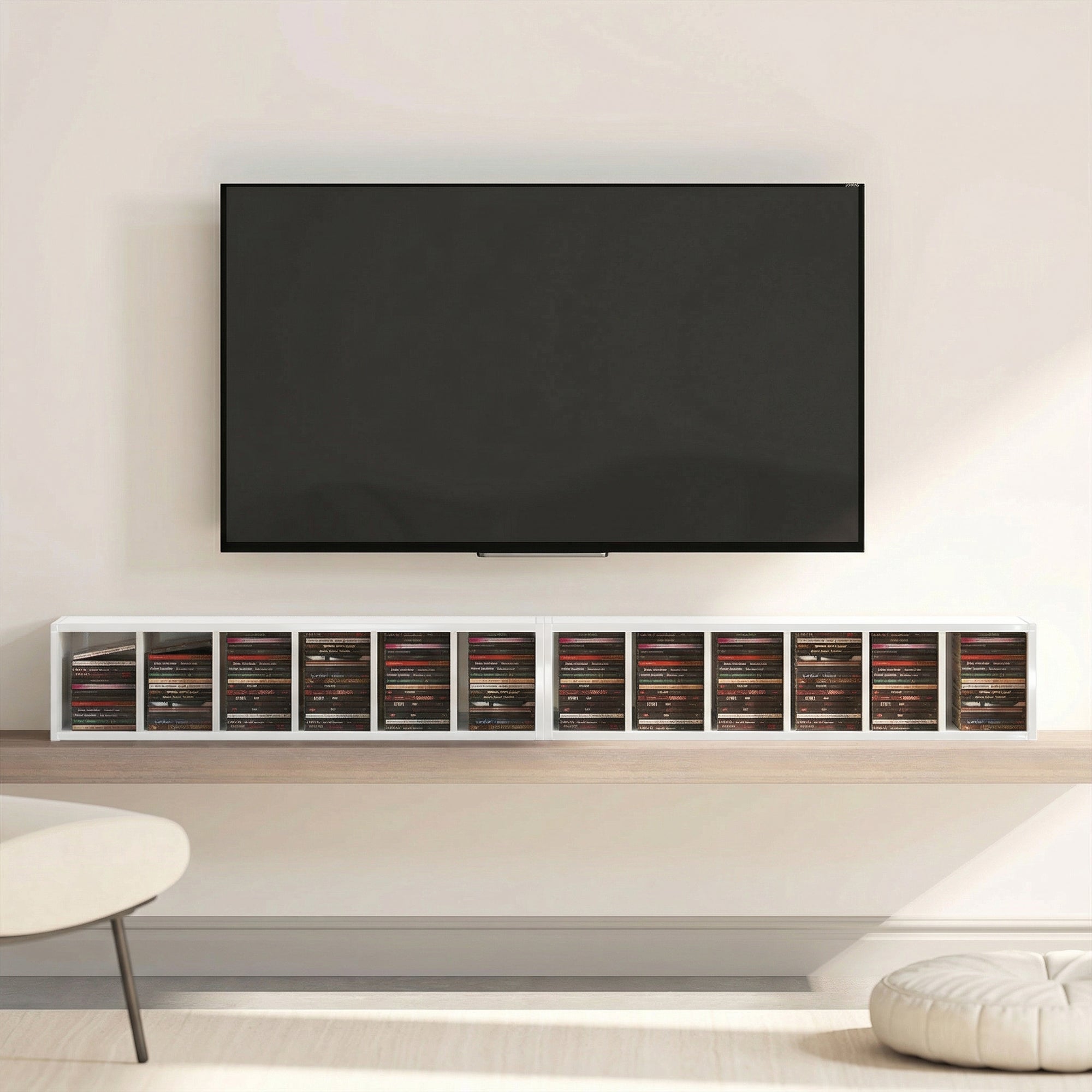 HOMCOM Set of 2 CD Media Display Shelf Unit Tower Rack with Adjustable Shelves, High Gloss White