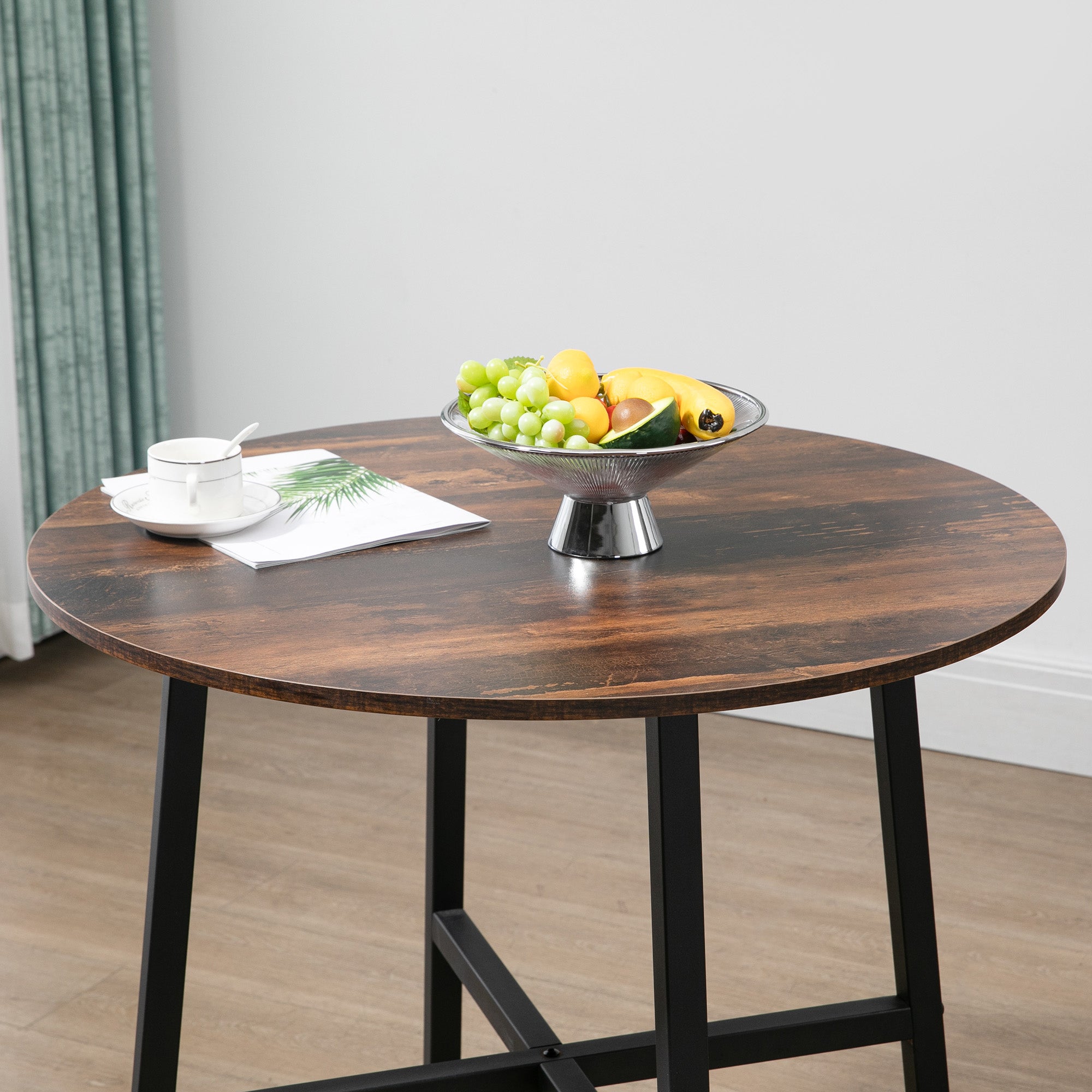 HOMCOM 85cm Dining Room Table, Industrial Style Kitchen Table Round with Steel Legs, Rustic Brown