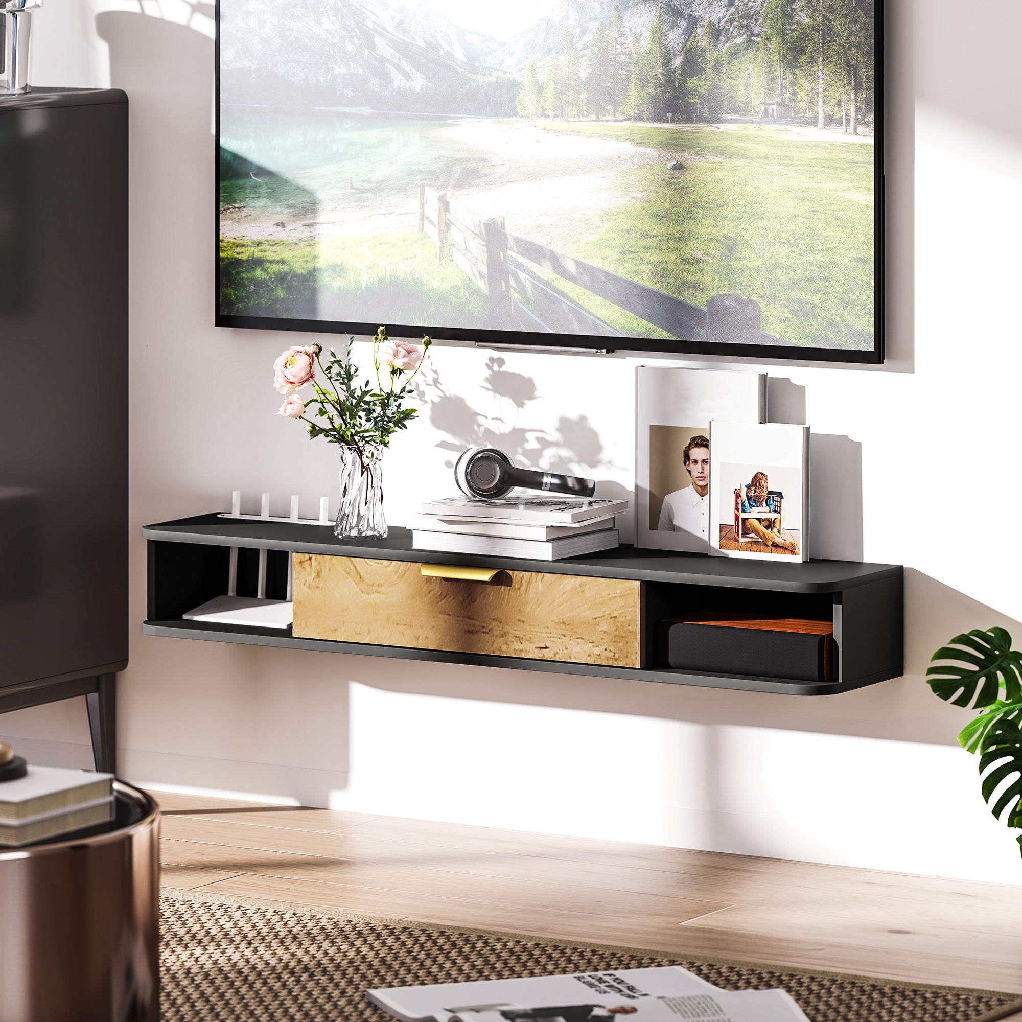 HOMCOM 120 cm Floating TV Stand with Storage - Charcoal Grey